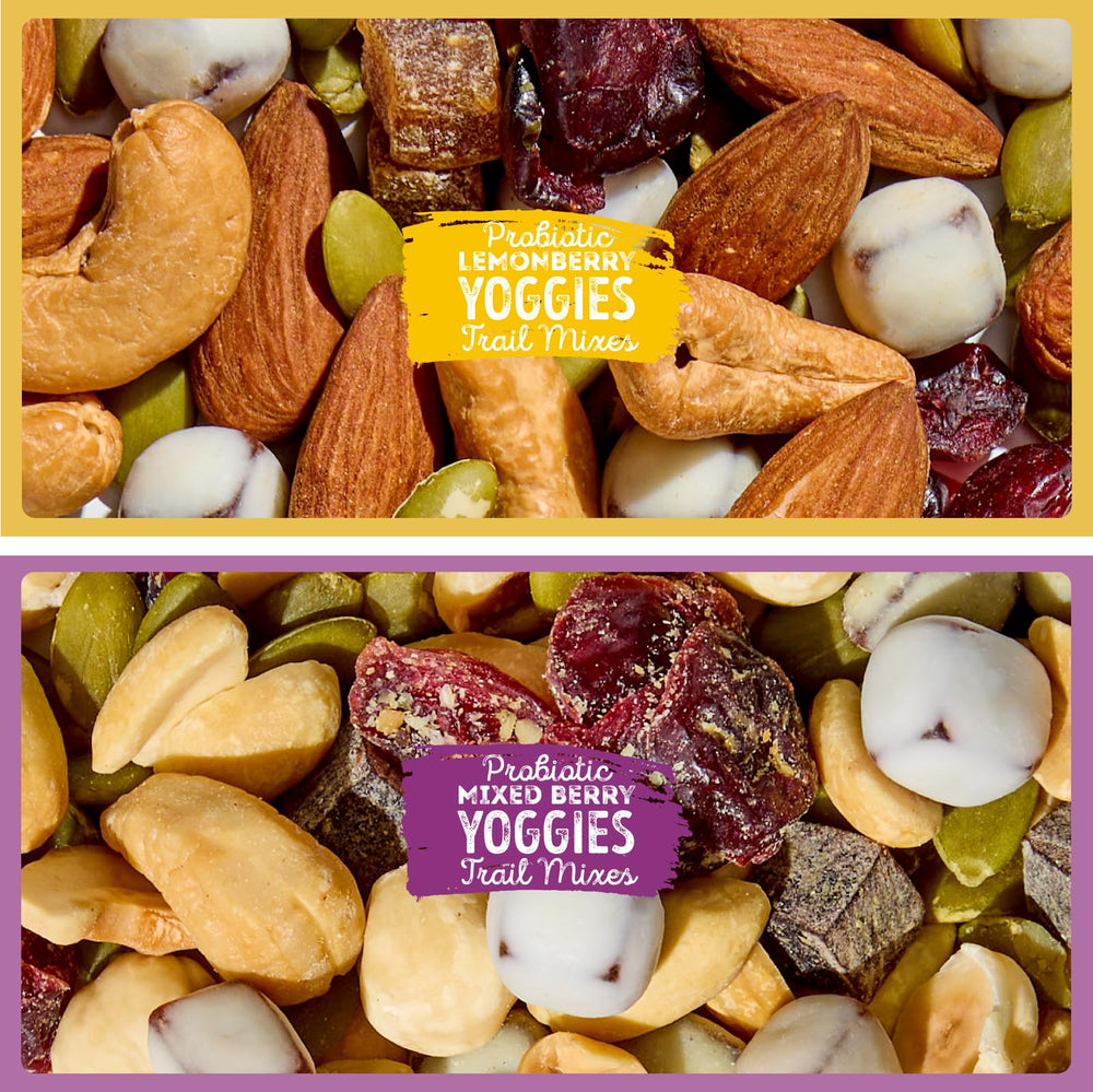 Nature's Garden Probiotic Yoggies mix with cranberries, strawberries, and almonds looks vibrant.