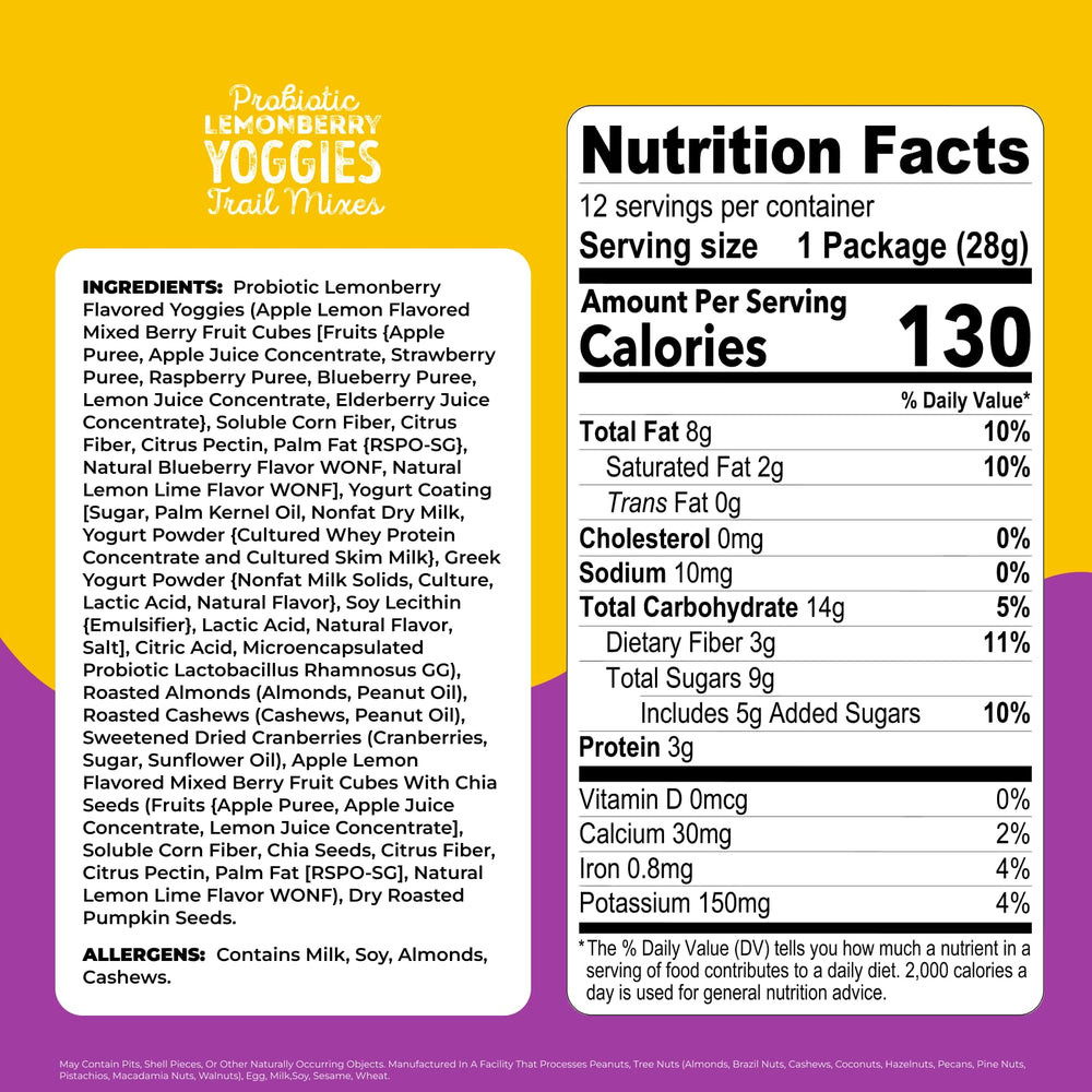 Nature's Garden Probiotic Yoggies Mixed Berry bag highlights real fruit and creamy yogurt coating.