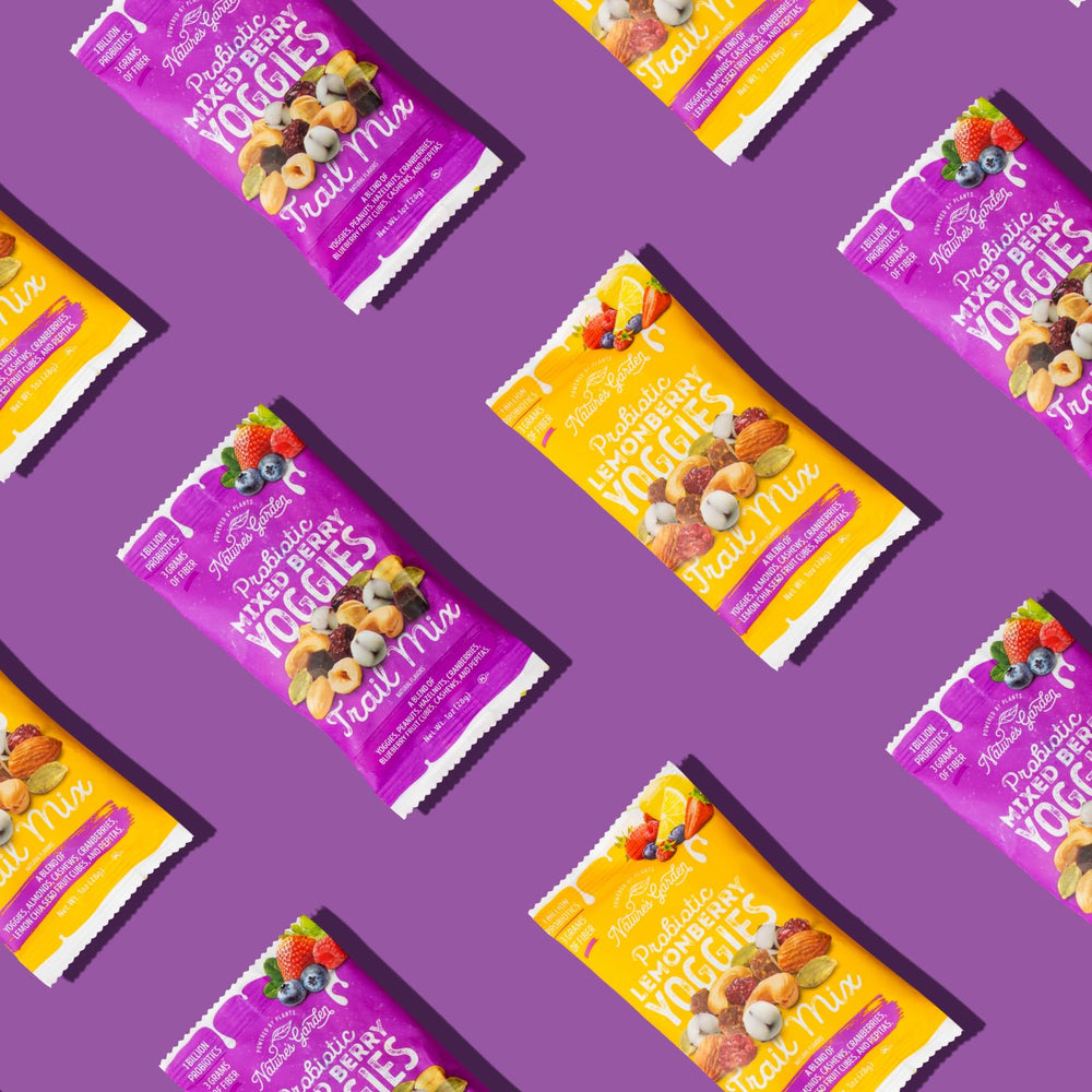 Nature's Garden Probiotic Yoggies single-serve packs are perfect for school, work, or travel.