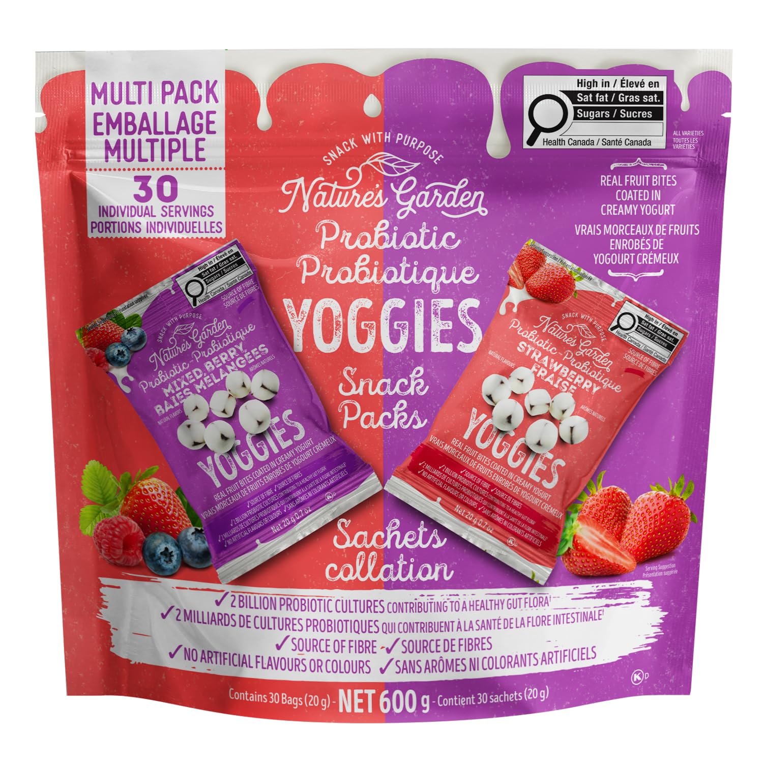 Nature's Garden Yoggies Mixed Berry Pack: yogurt-coated bites with real fruit, on-the-go.