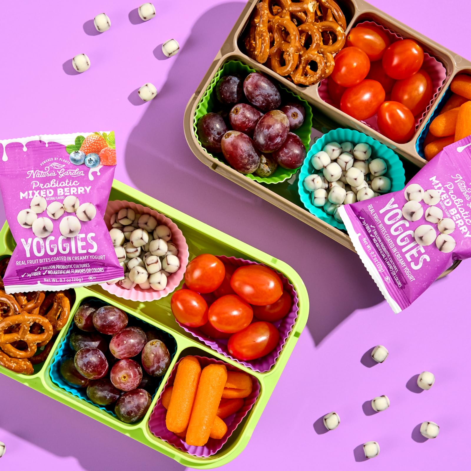 Nature's Garden Yoggies on-the-go snack in a lunchbox scenario.