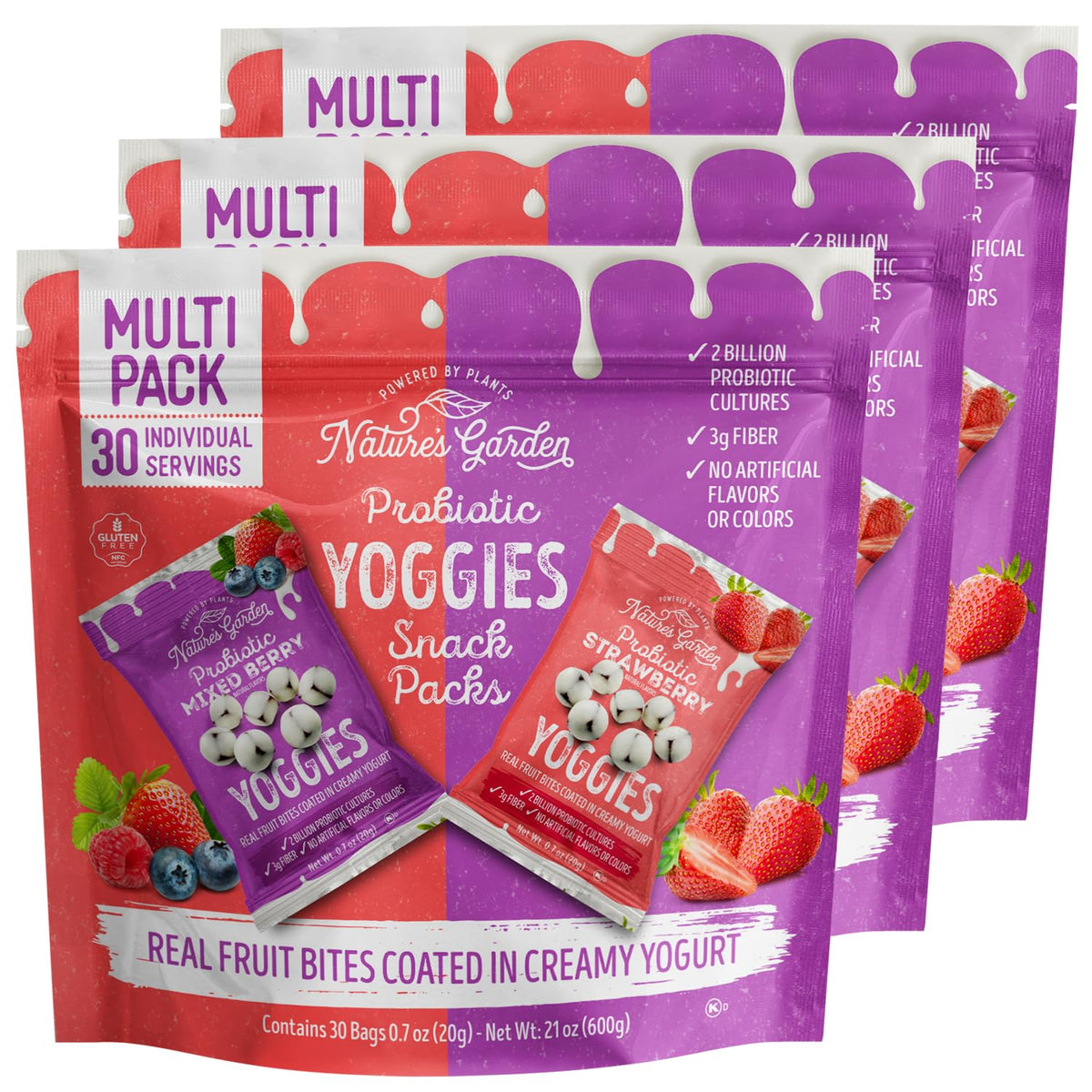 Nature's Garden Yoggies variety pack box front, ideal for on the go.