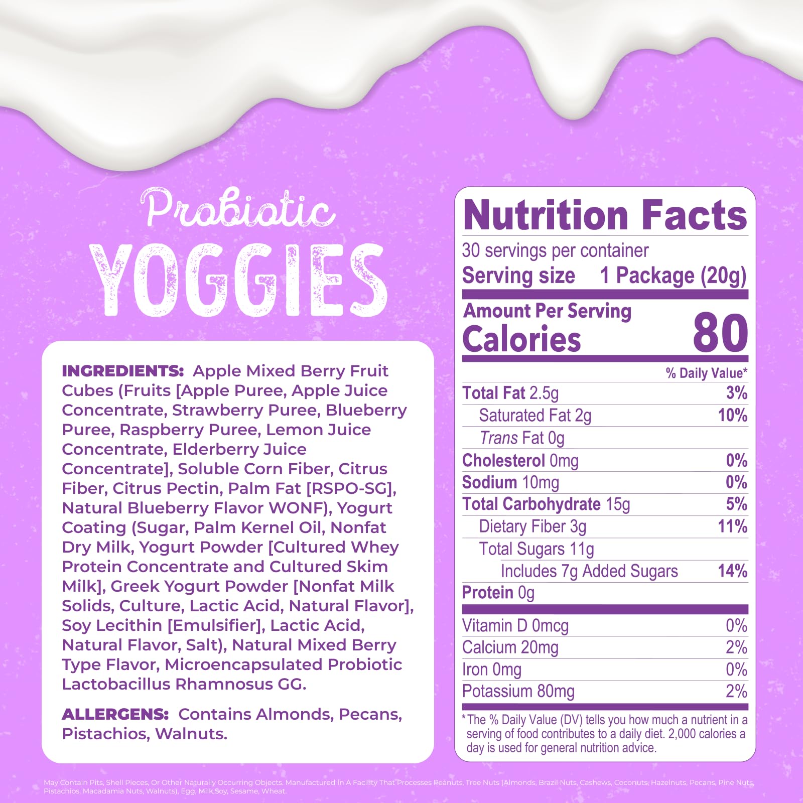 Nature's Garden Yoggies yogurt coating close-up highlights creamy texture.