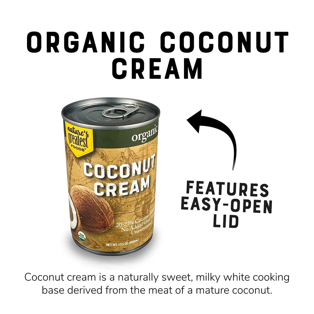 Nature's Greatest Foods coconut cream being poured for vegan dessert preparation.