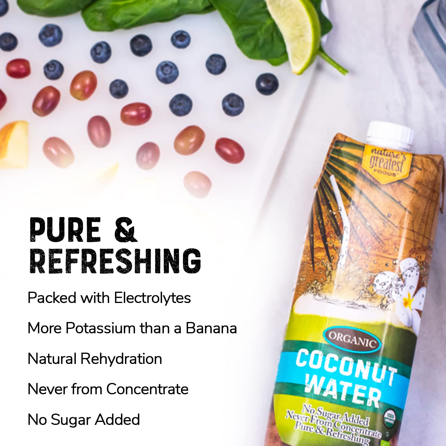 Six-pack box of Nature's Greatest Foods Organic Coconut Water for easy stocking