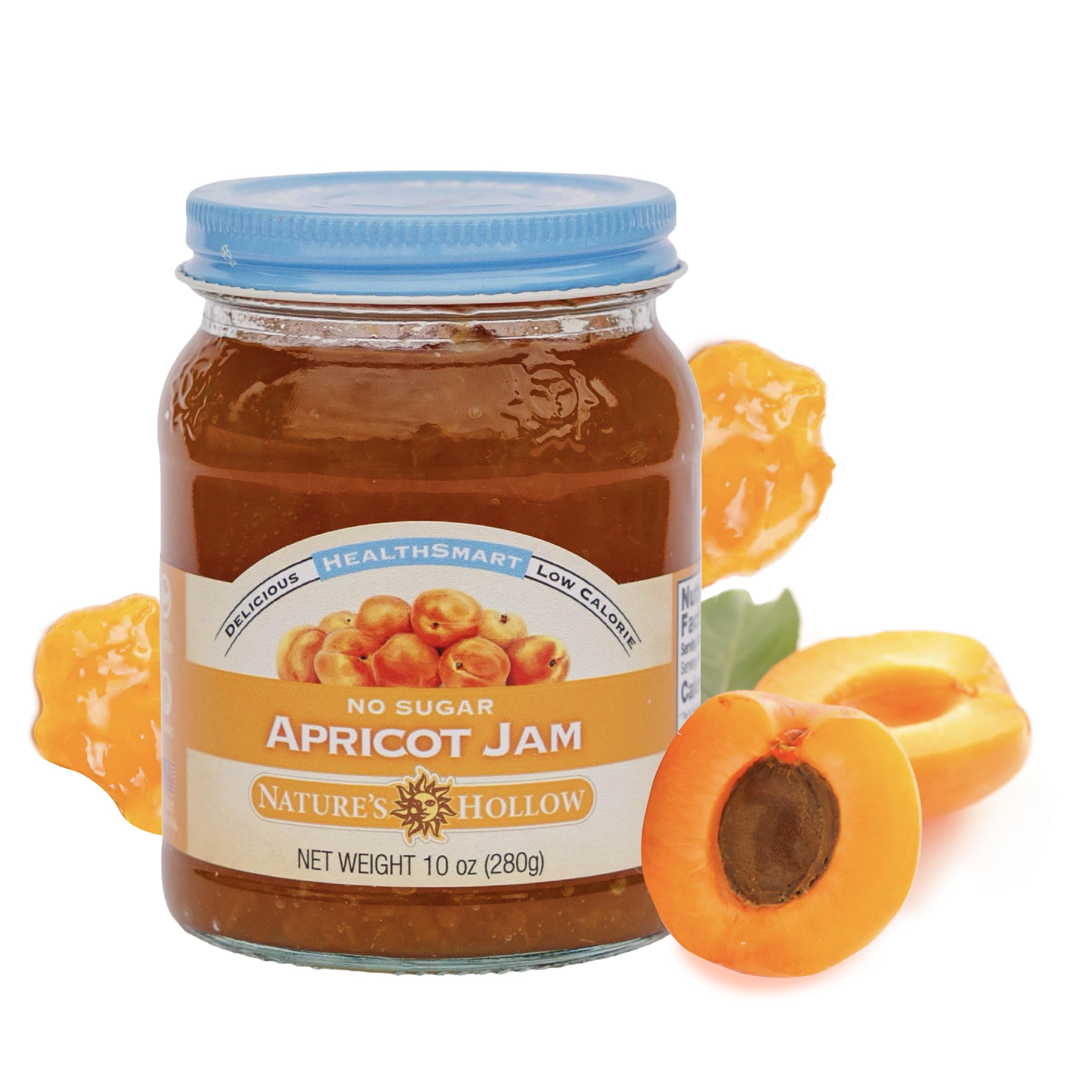 Nature's Hollow Apricot Jam jar, sugar-free, fruit-forward topping for breakfast.