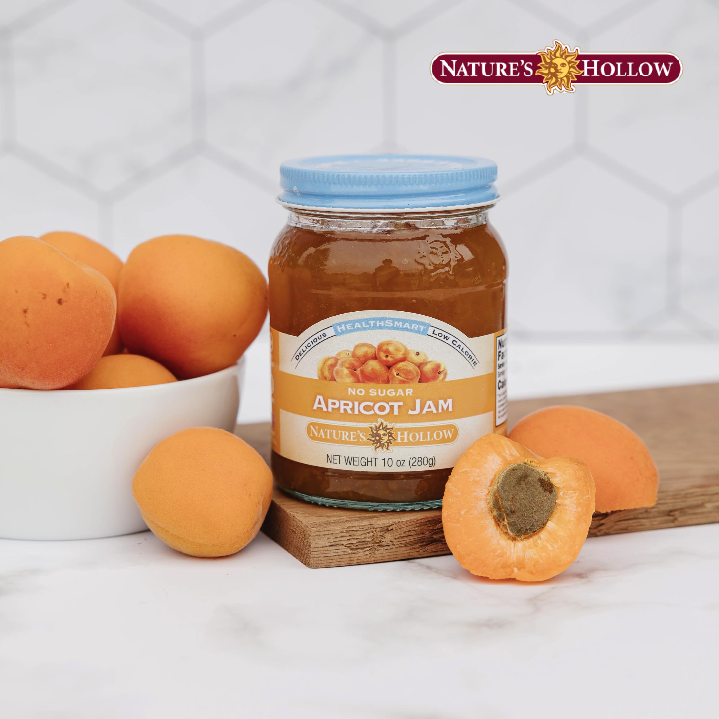 Nature's Hollow apricot jam on toast suggests a delicious breakfast pairing.