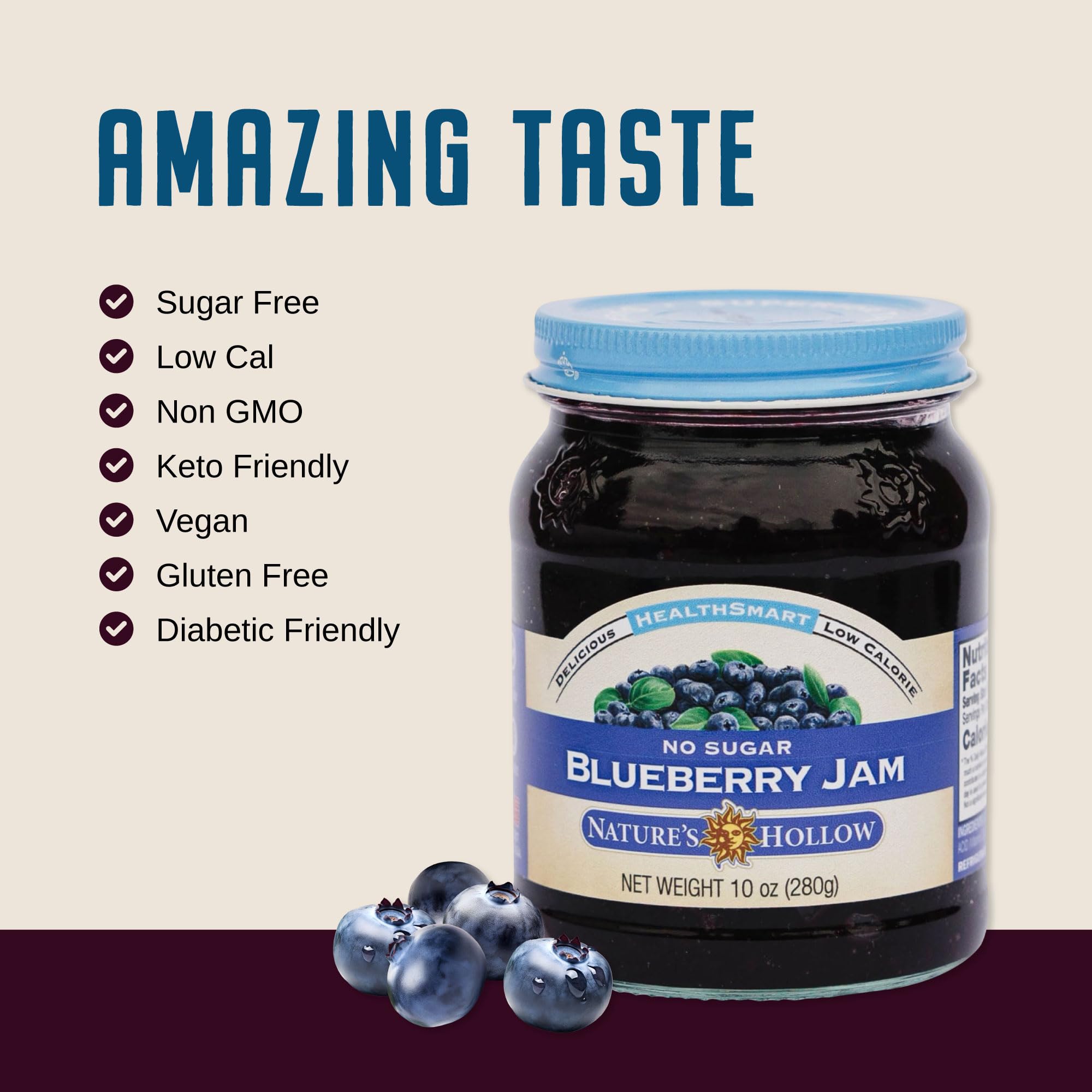 Nature's Hollow Blueberry Jam swirled into yogurt for a diabetic-friendly treat.