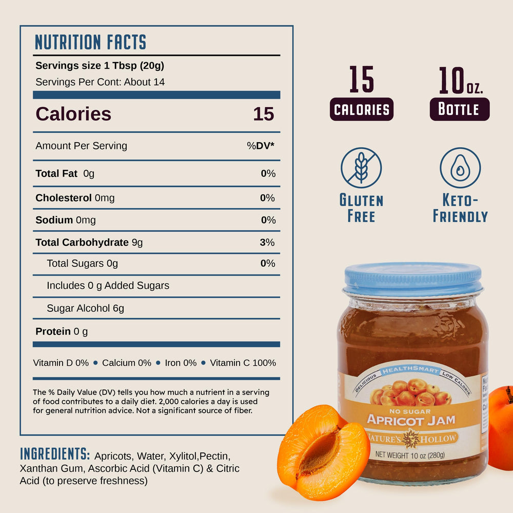 Nature's Hollow sugar-free jam bottle highlights keto-friendly, low-carb sweetness.