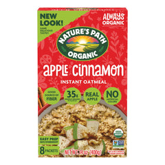 Nature's Path Apple Cinnamon Instant Oatmeal box with six-box bundle for quick mornings.