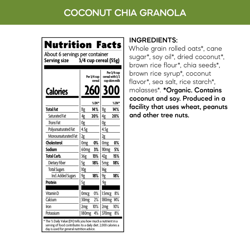 Nature's Path Coconut Chia Granola clusters close-up showing crunchy texture for snacking