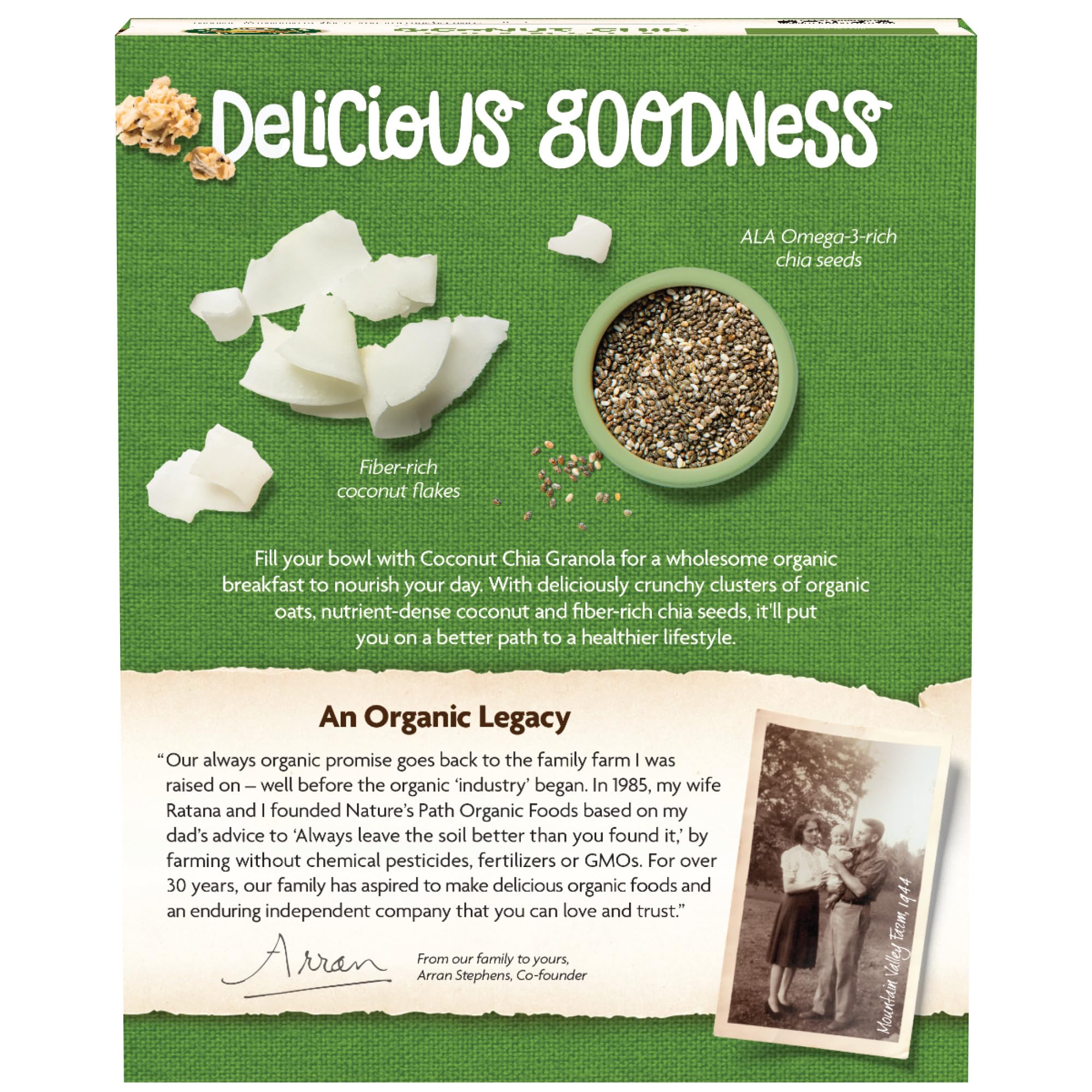 Nature's Path Coconut Chia Granola close-up of organic, non-GMO ingredients