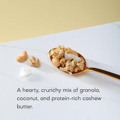 Creamy cashew butter granola visible in clumps for a rich bite