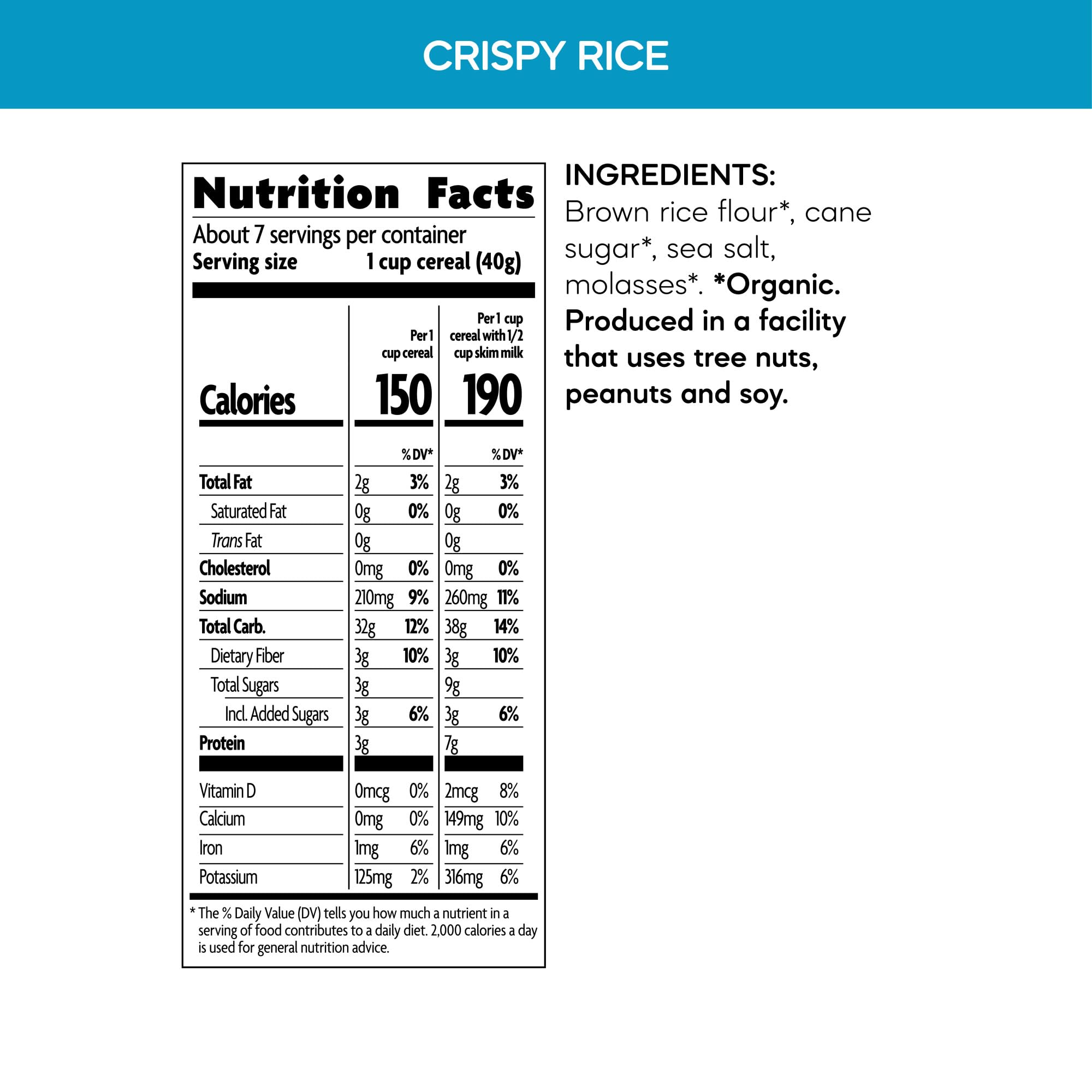 Bowl of Nature's Path Crispy Rice Cereal with milk for a crunchy breakfast