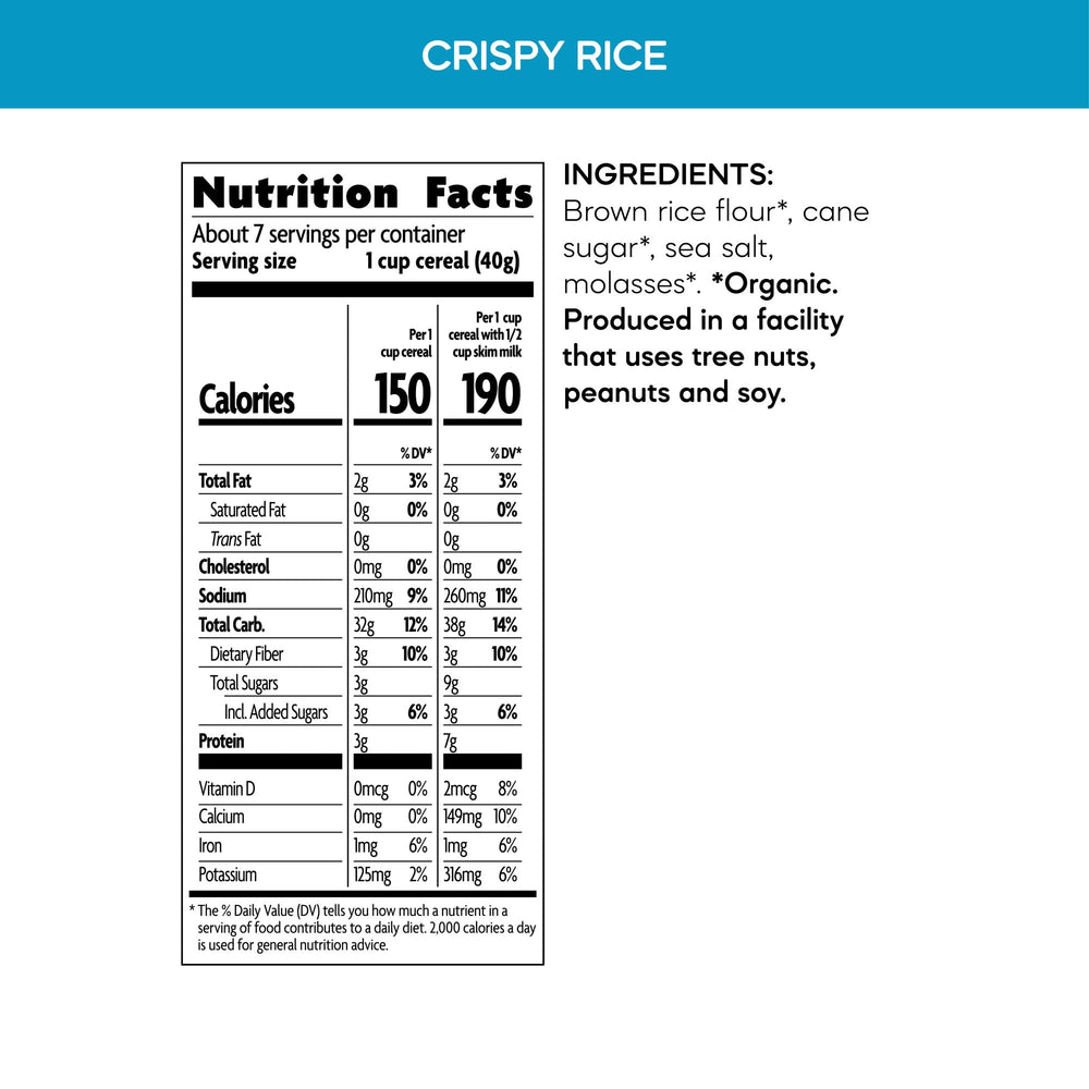 Bowl of Nature's Path Crispy Rice Cereal with milk for a crunchy breakfast