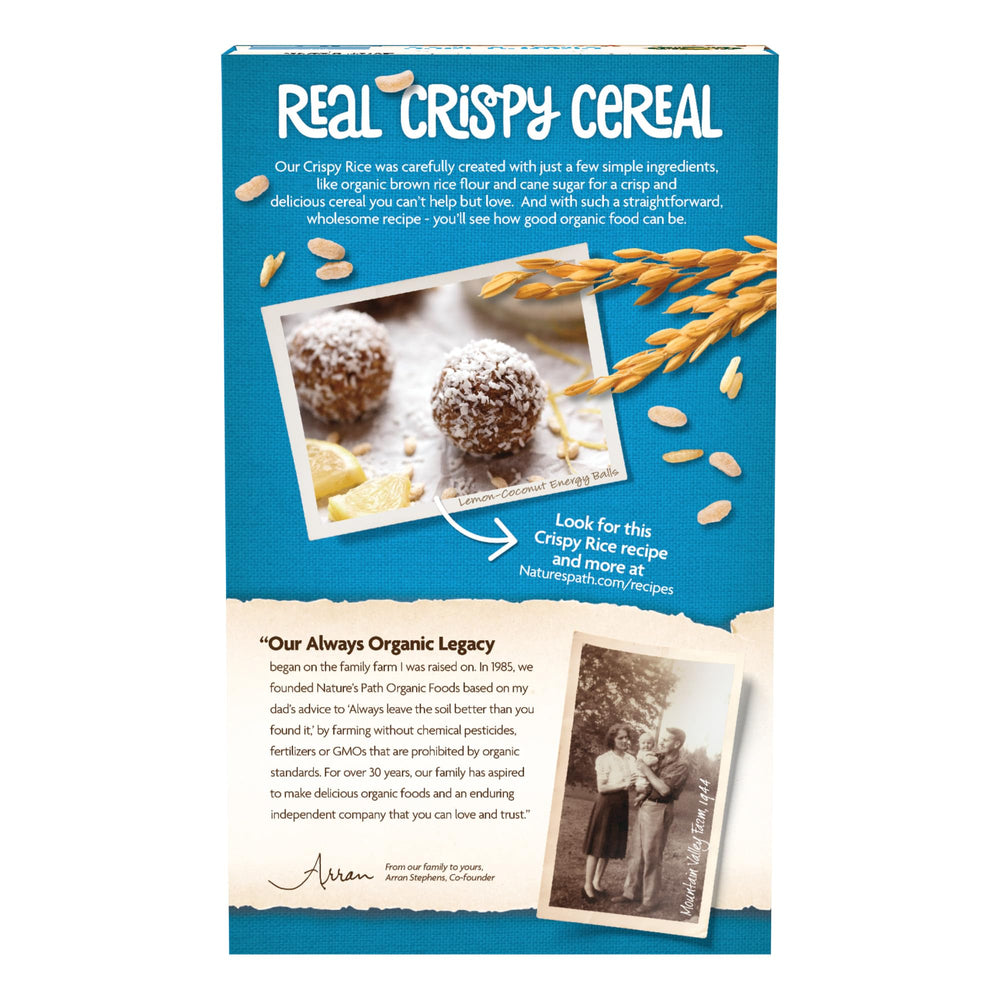 Ingredients panel for Nature's Path Crispy Rice Cereal showing four components