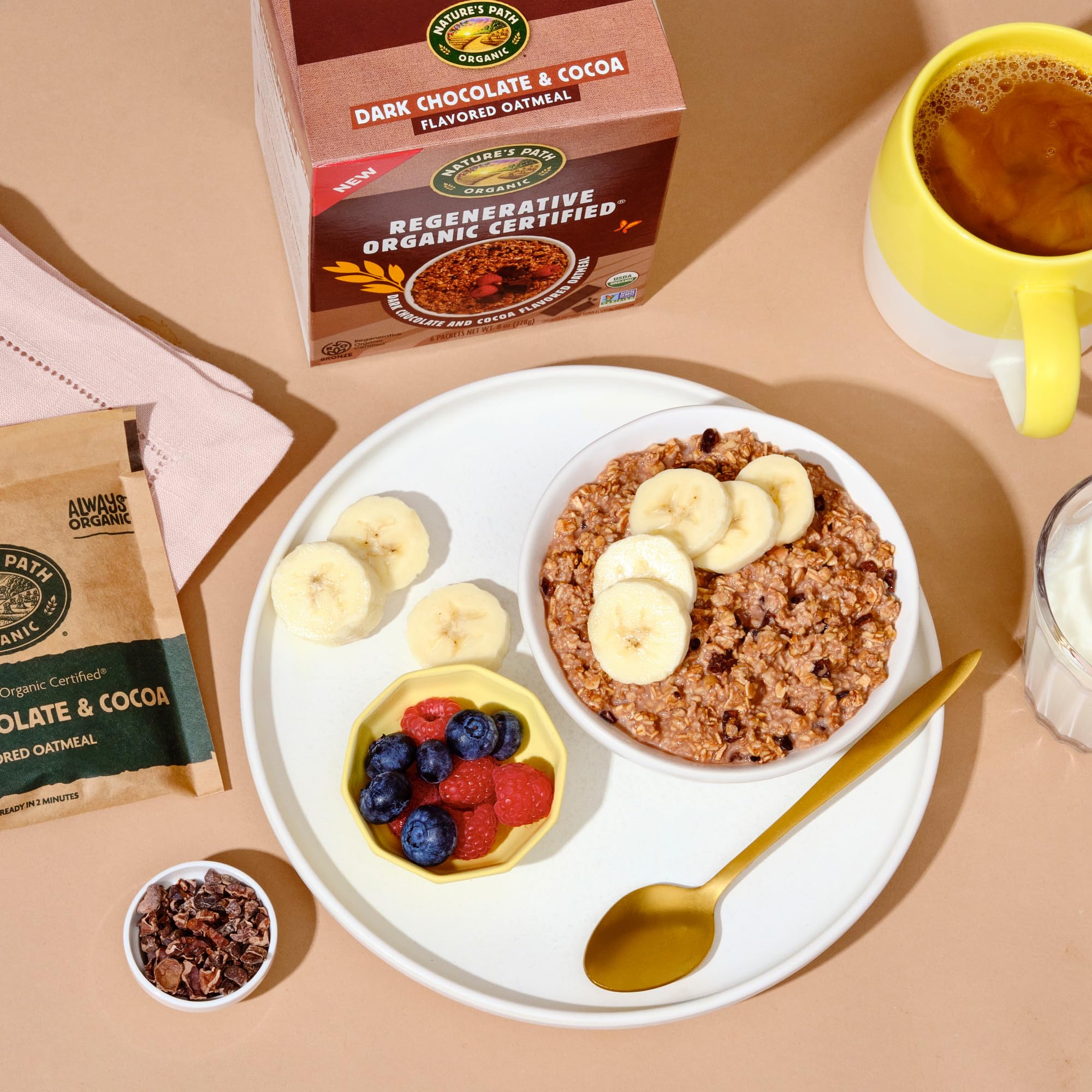Nature's Path fair trade cocoa nibs highlight sustainable sourcing.