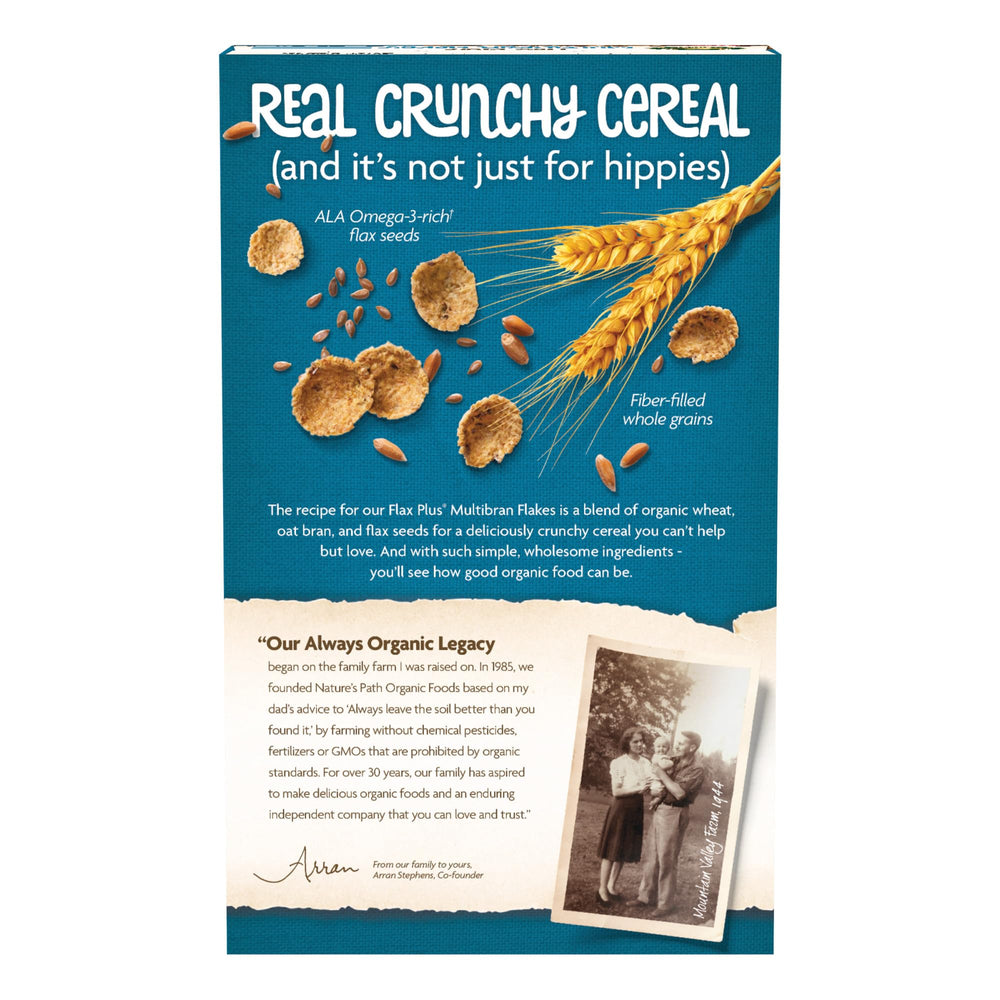 Close-up of flax seeds and whole grains in Nature's Path cereal.
