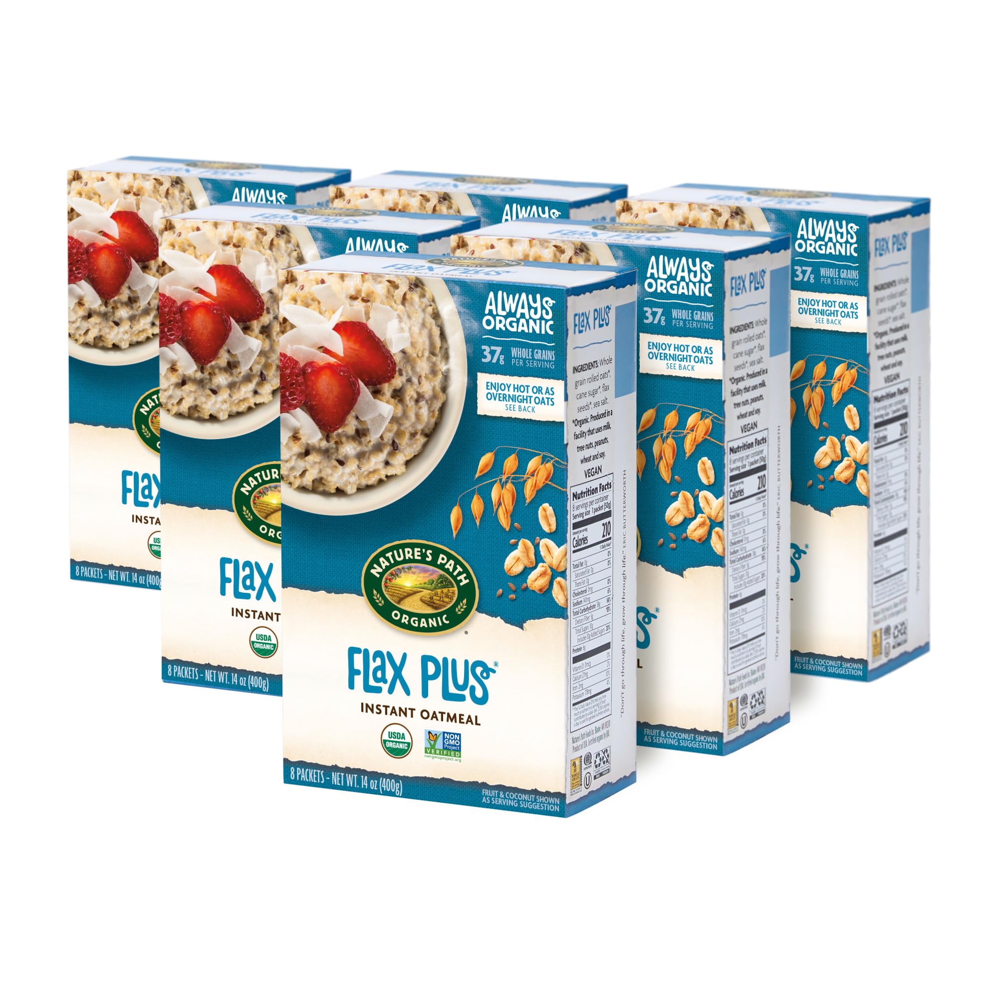 Closeup of Nature's Path oats and flax seeds, highlighting wholesome ingredients.