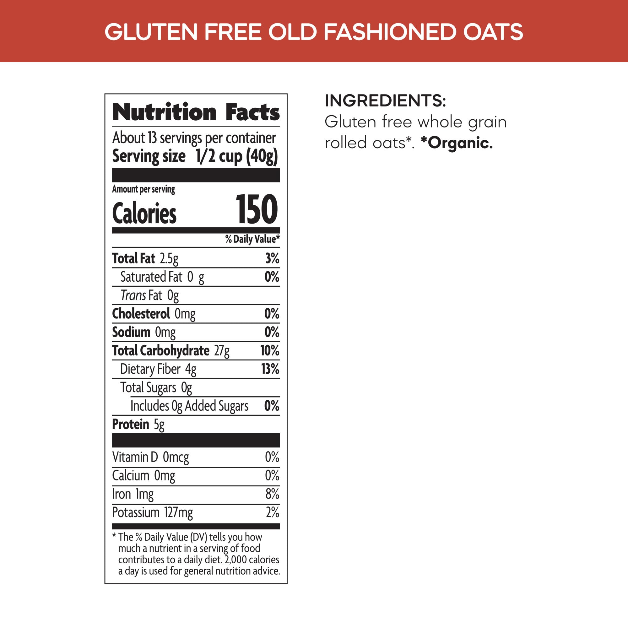Close-up of Nature's Path gluten-free rolled oats highlighting whole grain quality.