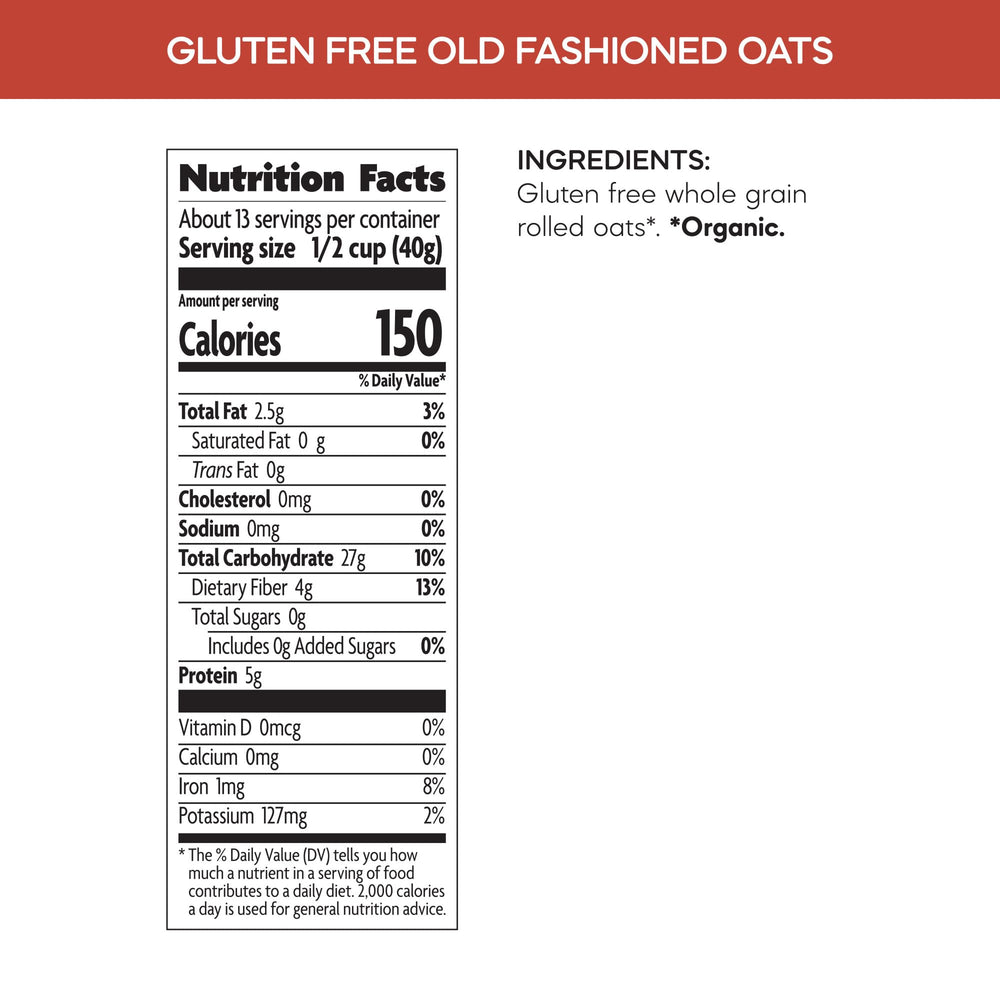 Close-up of Nature's Path gluten-free rolled oats highlighting whole grain quality.