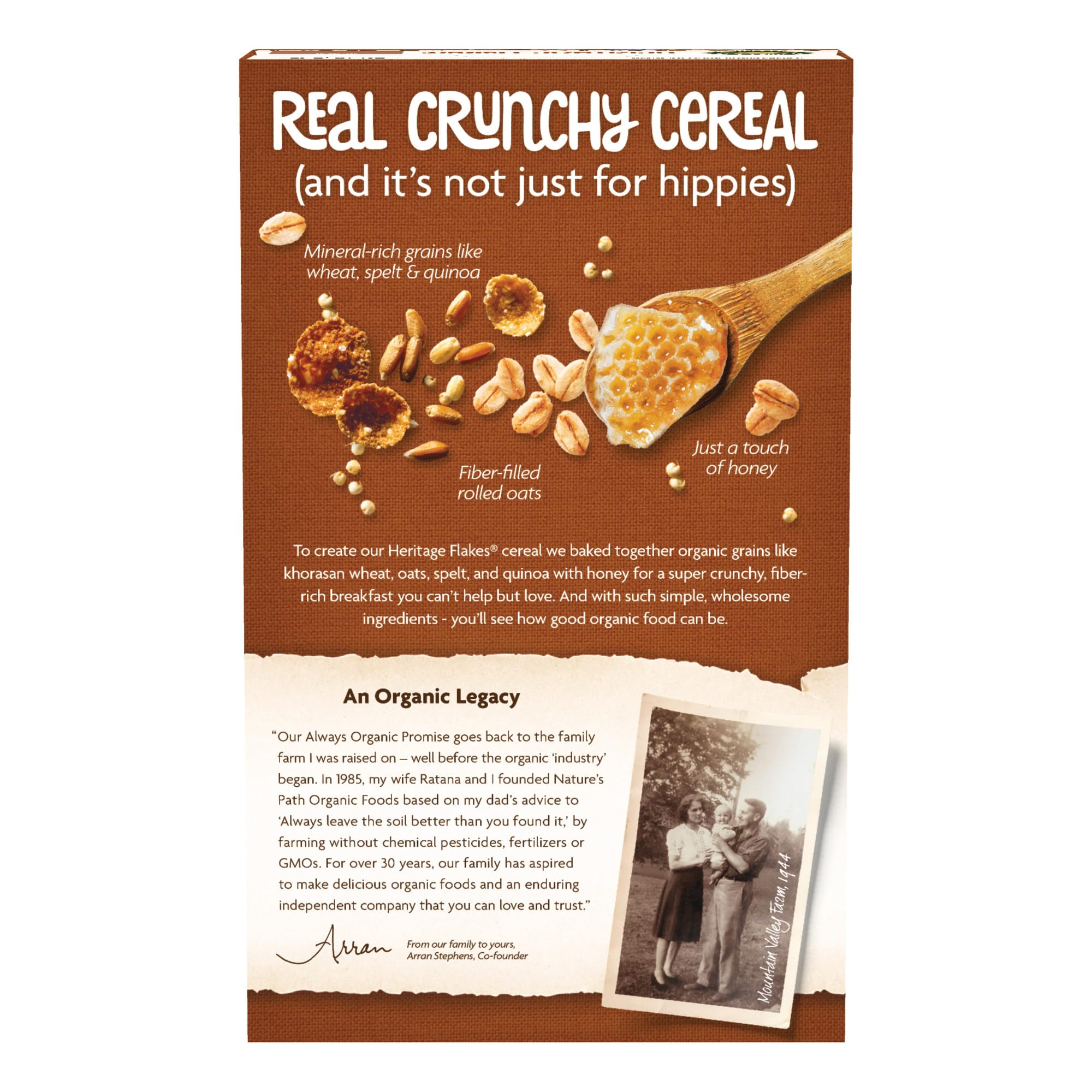 Nature's Path Heritage Flakes with ancient grains for a balanced breakfast.