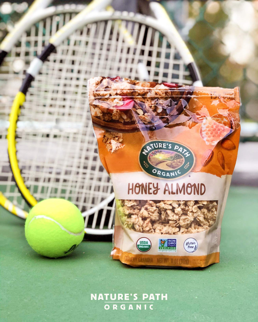Nature's Path Honey Almond Granola resealable pouch—keeps freshness for snacks anytime.