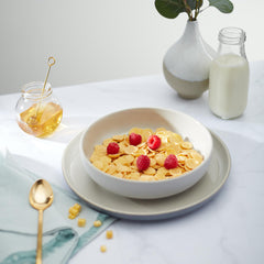 Nature's Path Honey'D Corn Flakes closeup ingredients reveals four simple foods.