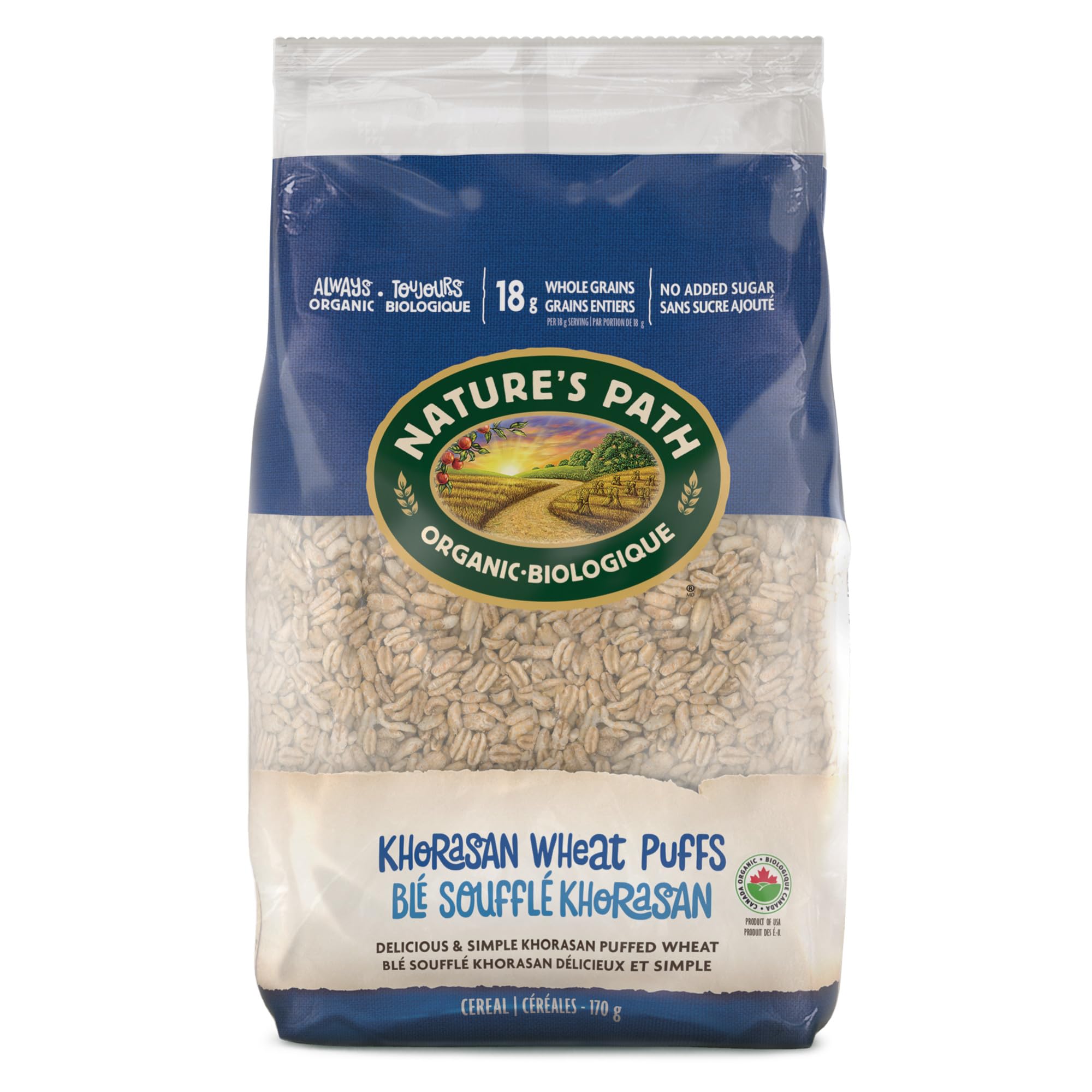 Nature's Path Kamut Puffs in a bowl for a quick, tasty breakfast.