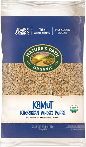 Nature's Path Kamut Puffs hand snack for busy mornings.