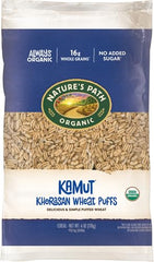 Nature's Path Kamut Puffs hand snack for busy mornings.