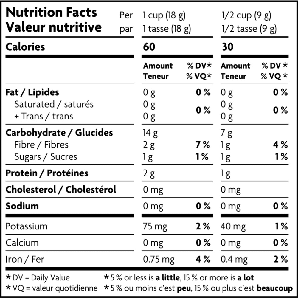 Nature's Path Kamut Puffs organic ingredients label close view.