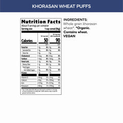 Nature's Path Khorasan Wheat Puffs packaging emphasizes eco-friendly packaging.