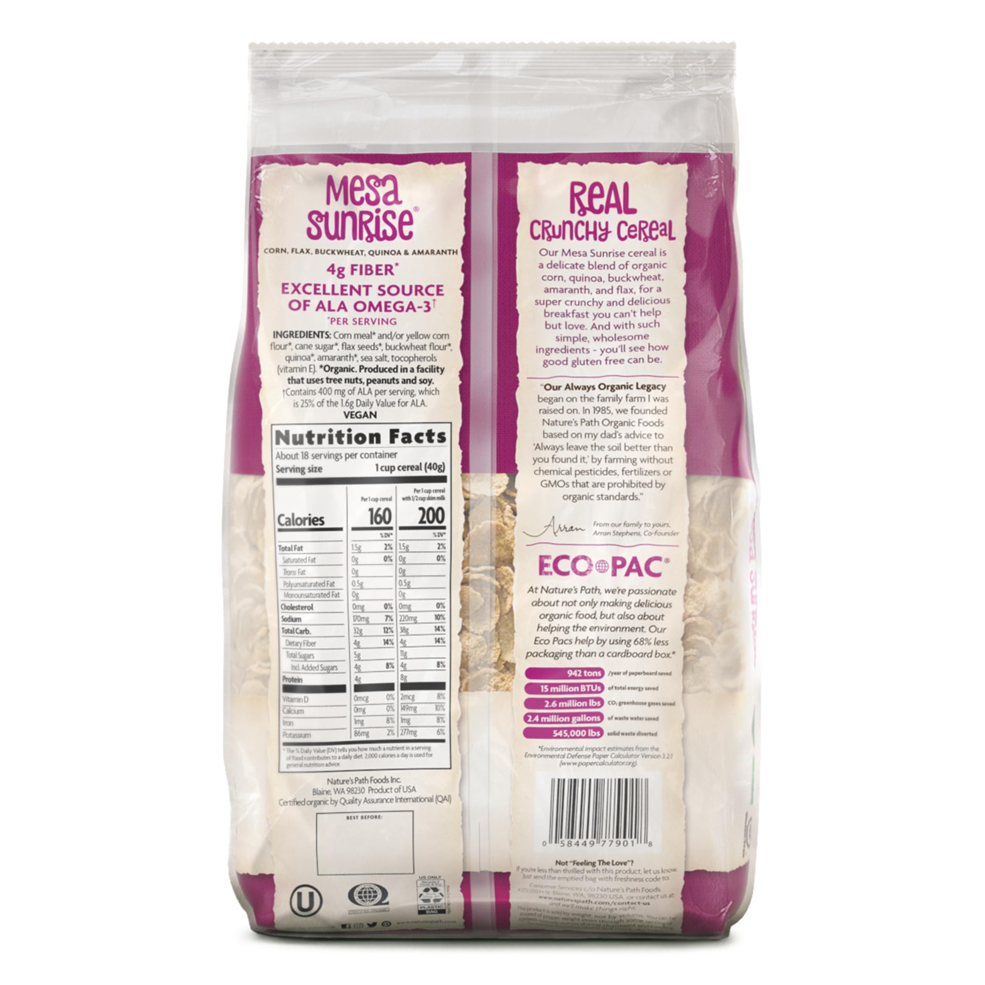 Nature's Path Mesa Sunrise ancient grains blend with buckwheat, quinoa, and amaranth.