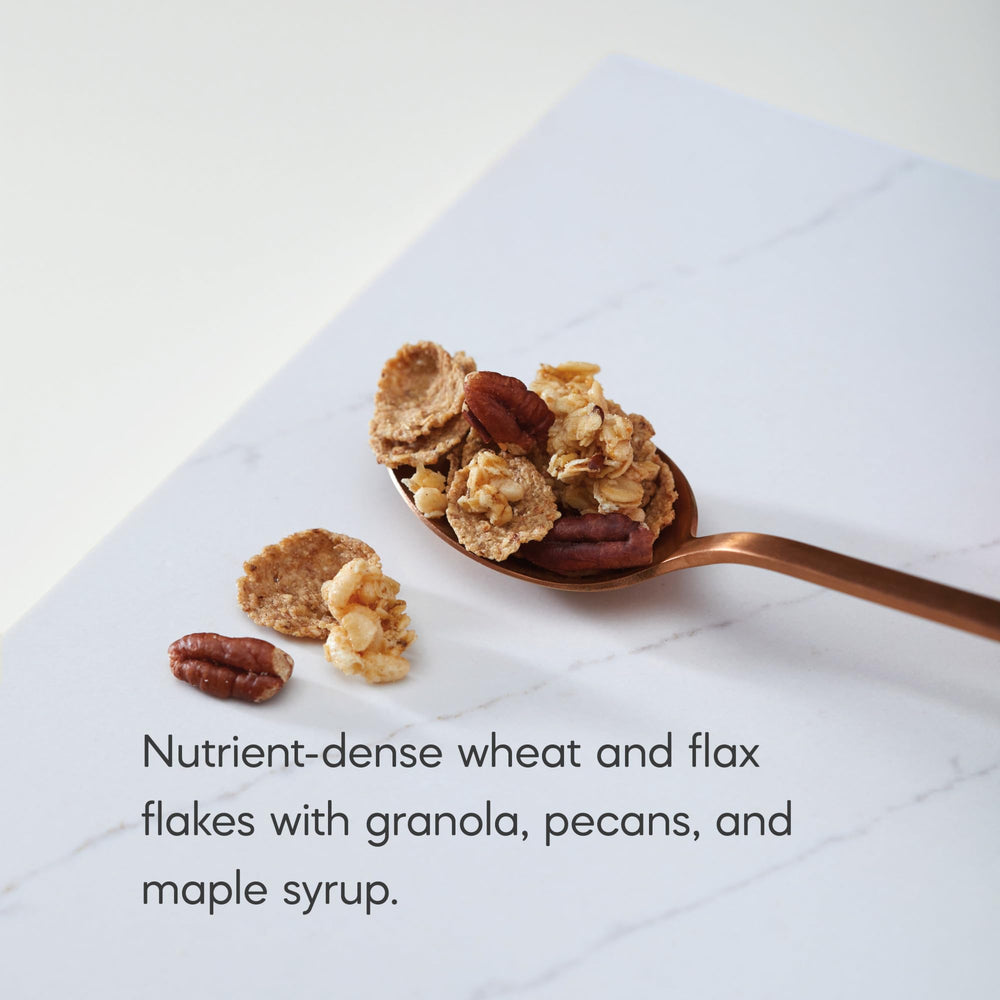 Nature's Path Omega-3 flax seeds closeup emphasizes healthy fats for a vegan breakfast.