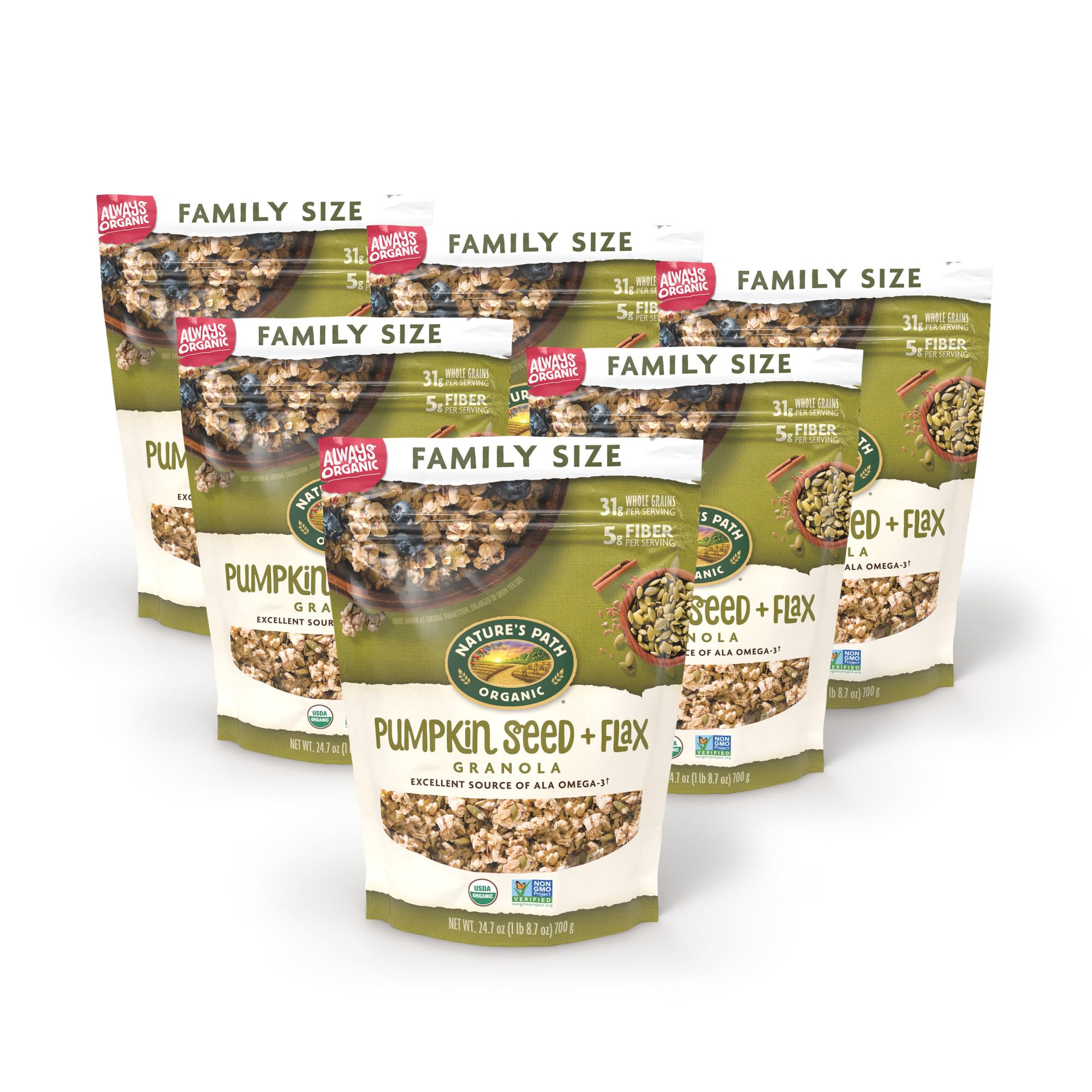 Nature's Path organic granola bowl with spoon ready for yogurt or milk.
