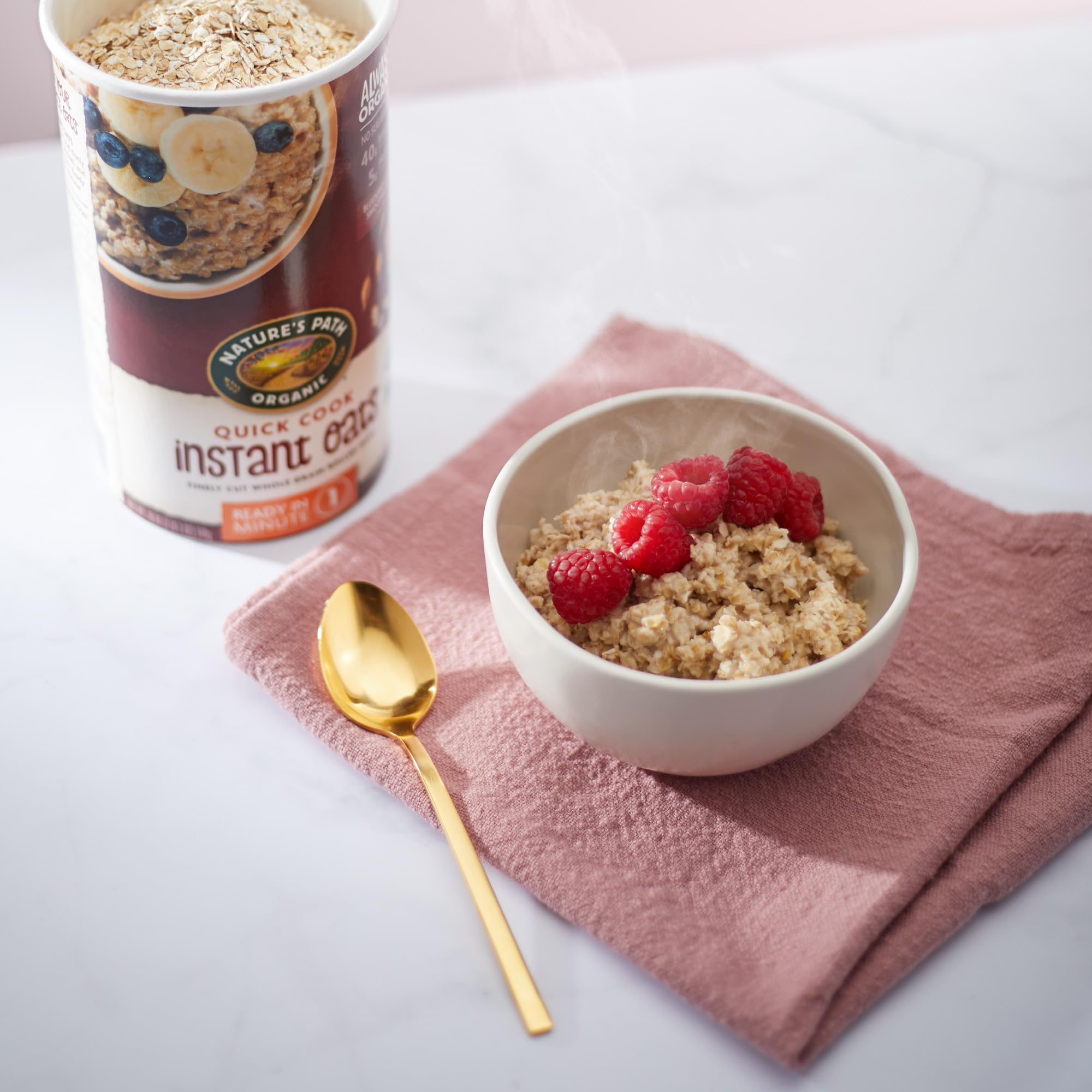 Nature's Path organic oats close-up highlighting high-fiber, whole grains.