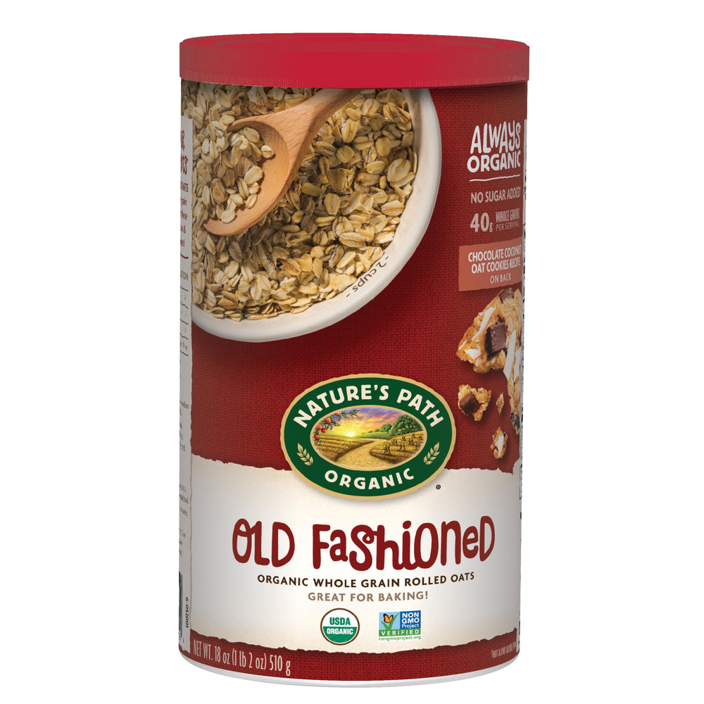 Nature's Path Organic Old Fashioned Oats canister front view for wholesome breakfast oats