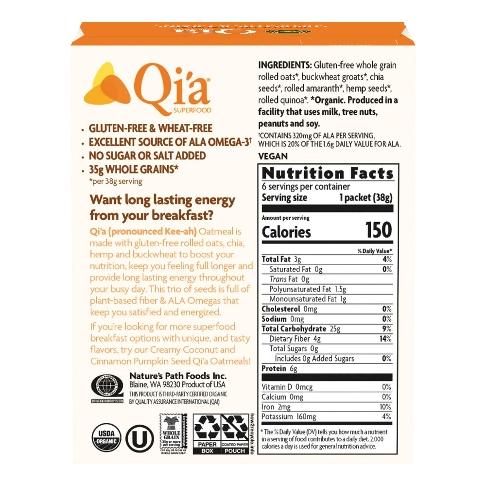 Nature's Path Qi'a ready-to-serve bowl topped with fruit for breakfast.