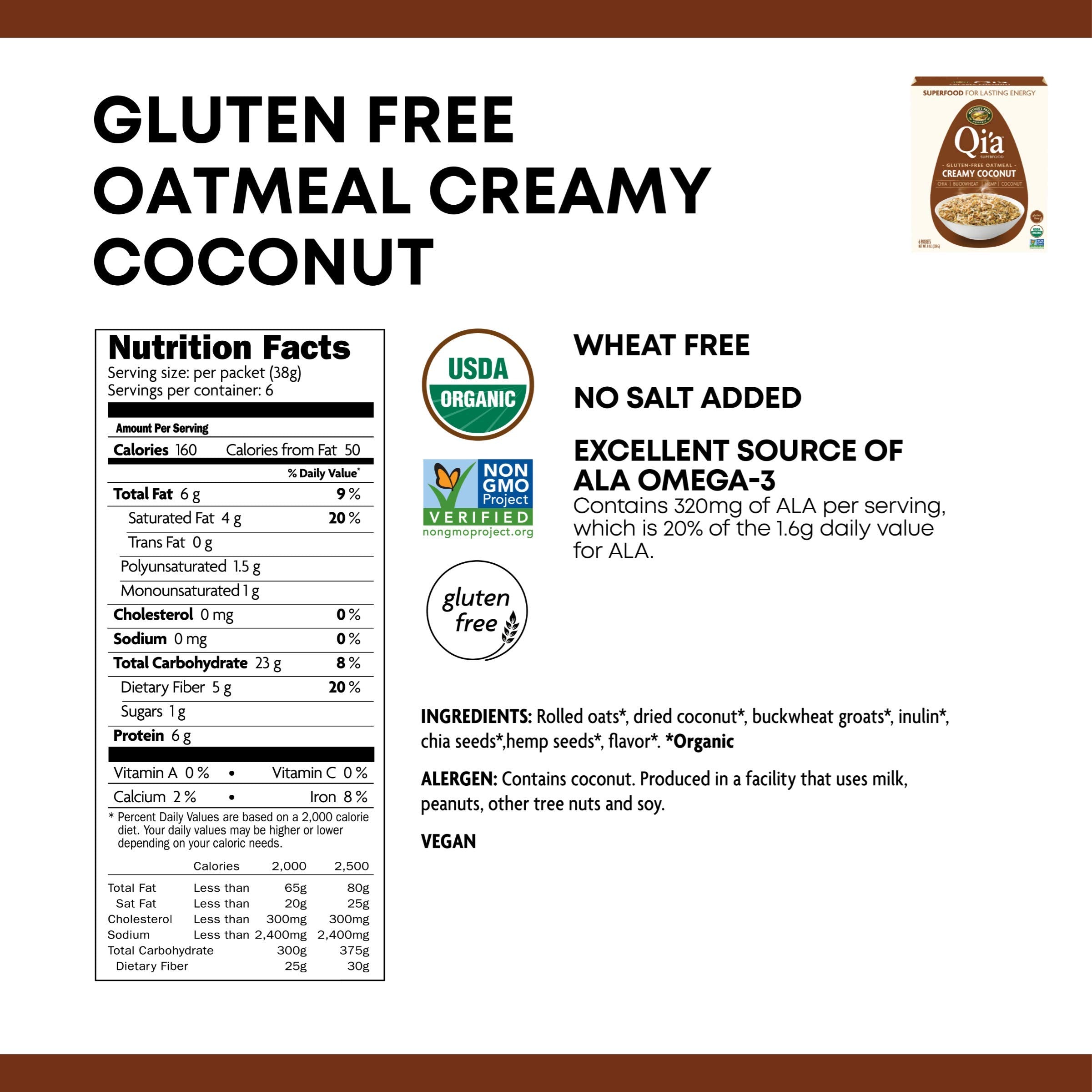 Nature's Path Qi'a Creamy Coconut oats in a steaming bowl, cozy breakfast.