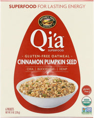 Nature's Path Qia Superfood oatmeal box with cinnamon pumpkin seeds for gluten-free breakfast