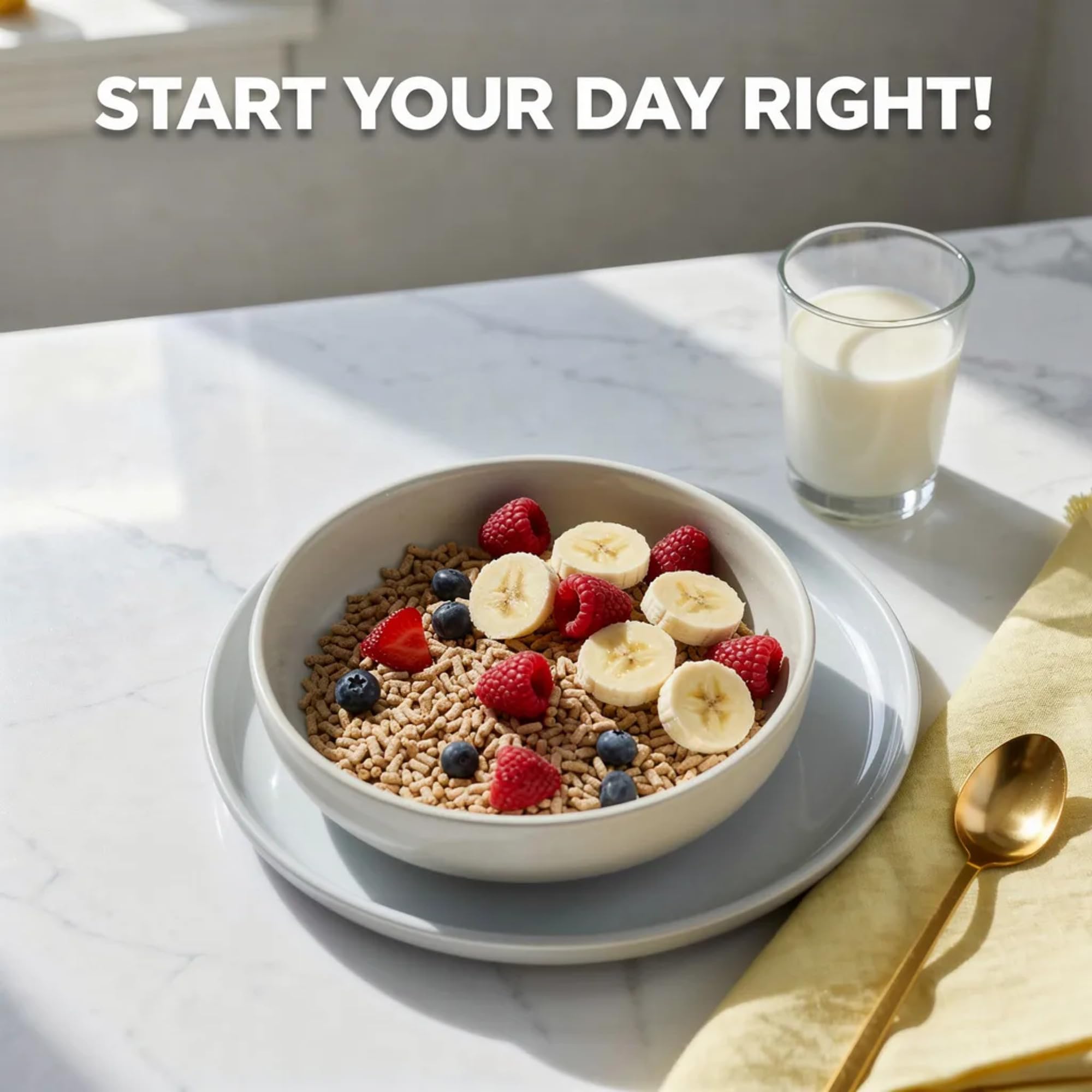 Nature's Path Smart Bran cereal in a bowl with milk shows crunchy texture for a quick breakfast.