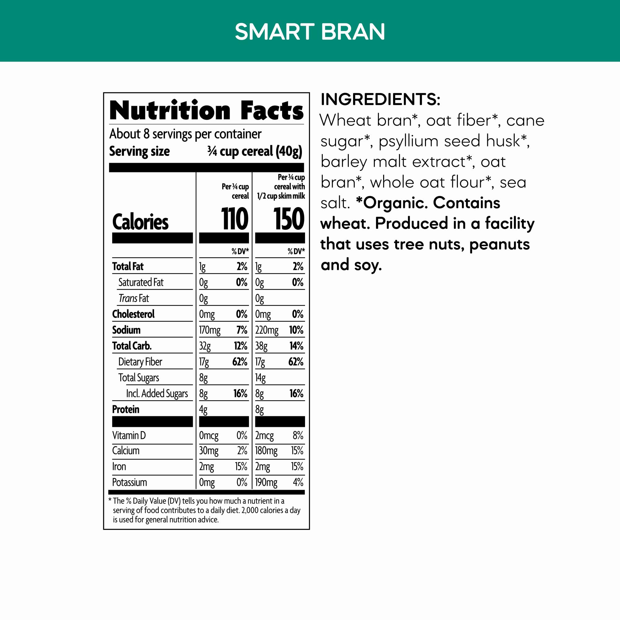 Nature's Path Smart Bran close-up reveals fiber-rich grains and natural ingredients.