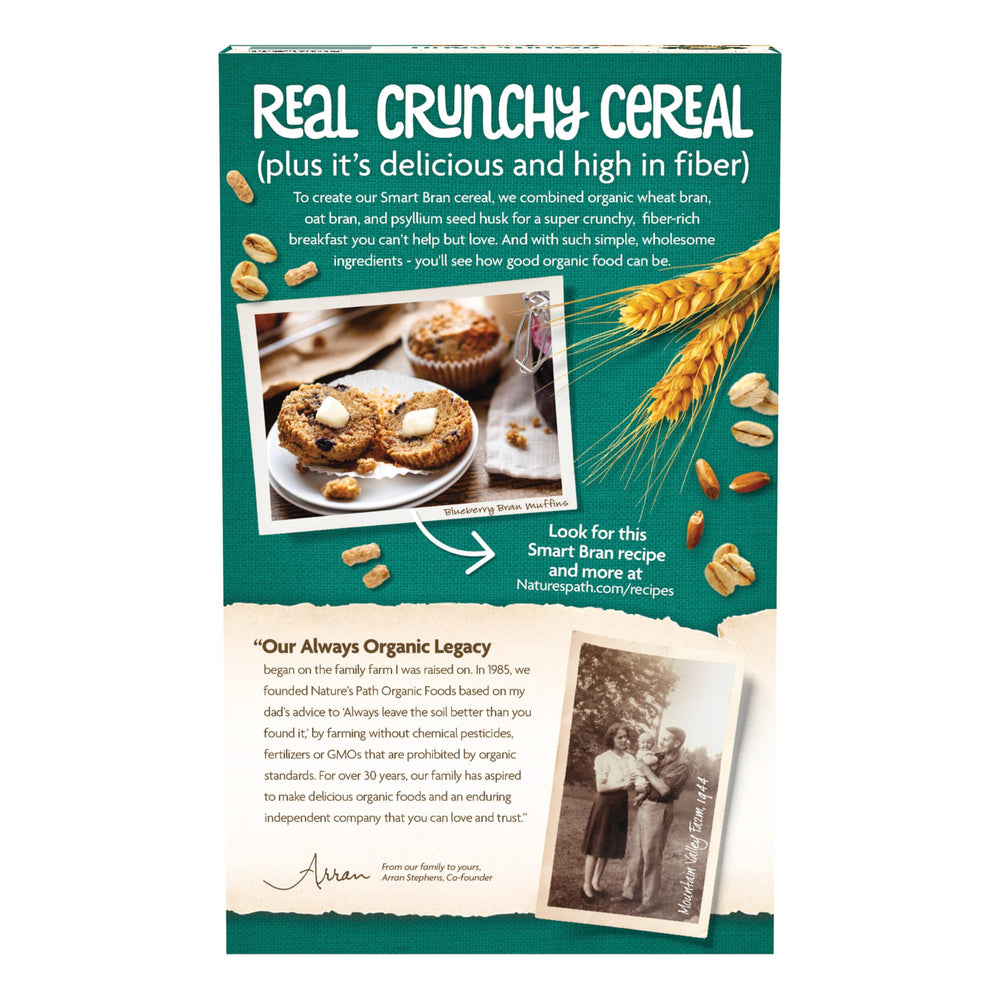 Nature's Path Smart Bran cereal label stresses organic and non-GMO sourcing.