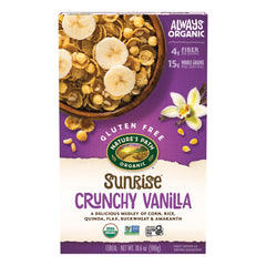 Nature's Path Sunrise Crunchy Vanilla cereal in a bowl for gluten-free breakfast crunch.
