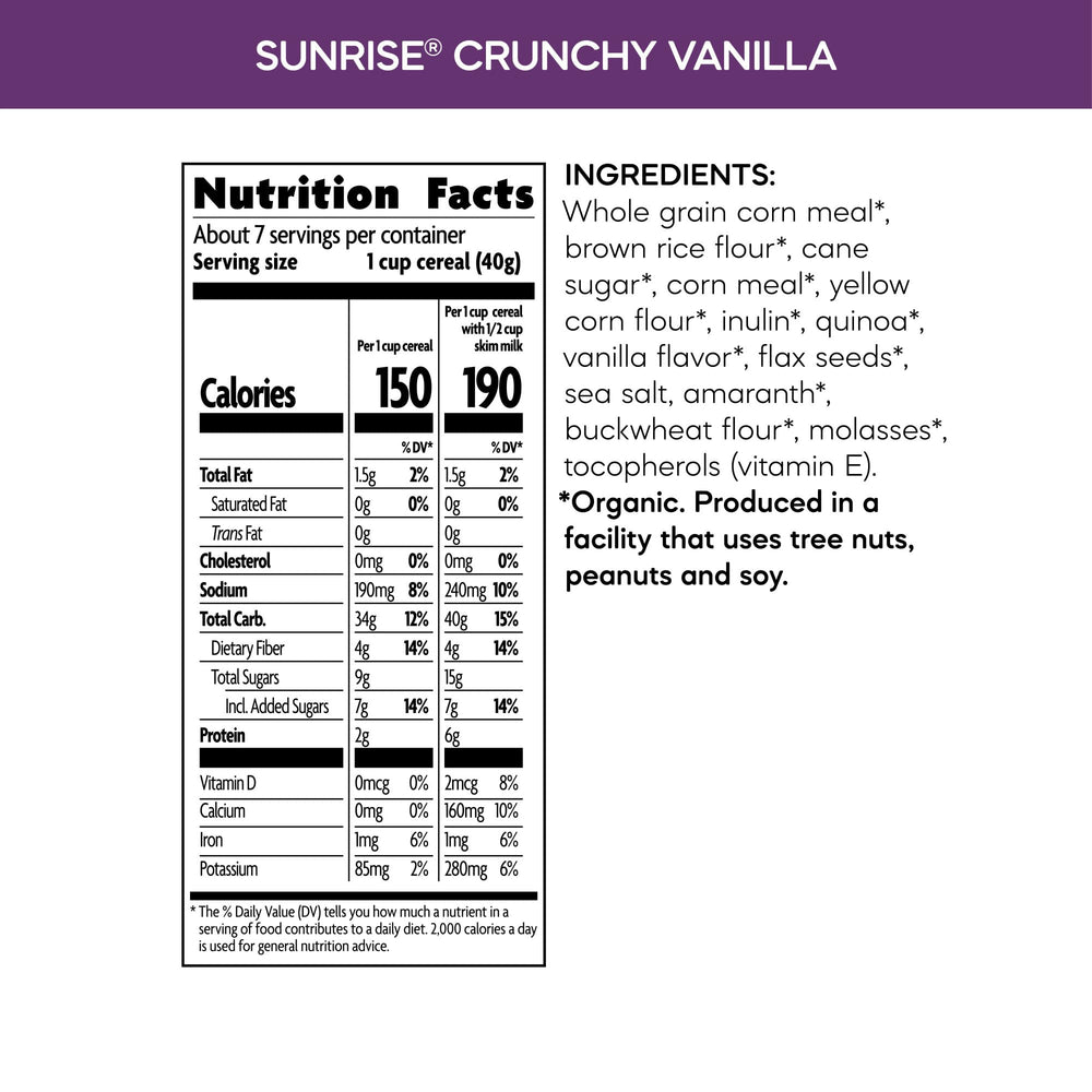 Pouring Nature's Path Sunrise Crunchy Vanilla cereal into a bowl for a quick morning meal.