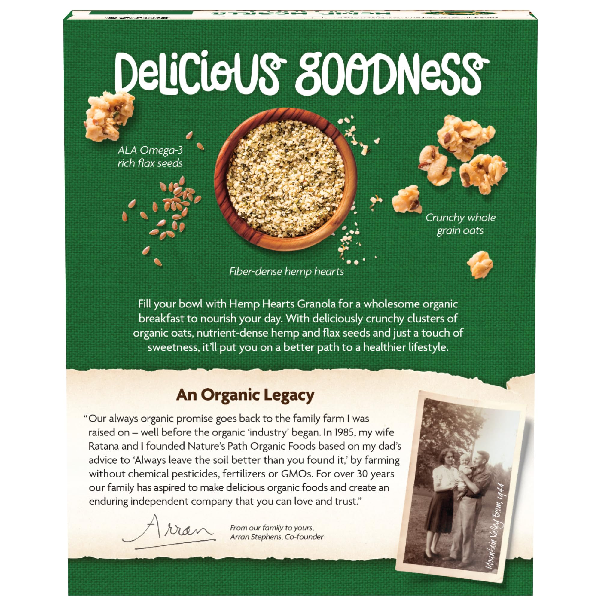 Nature's Path granola with hemp seeds offers plant based protein in every bite.