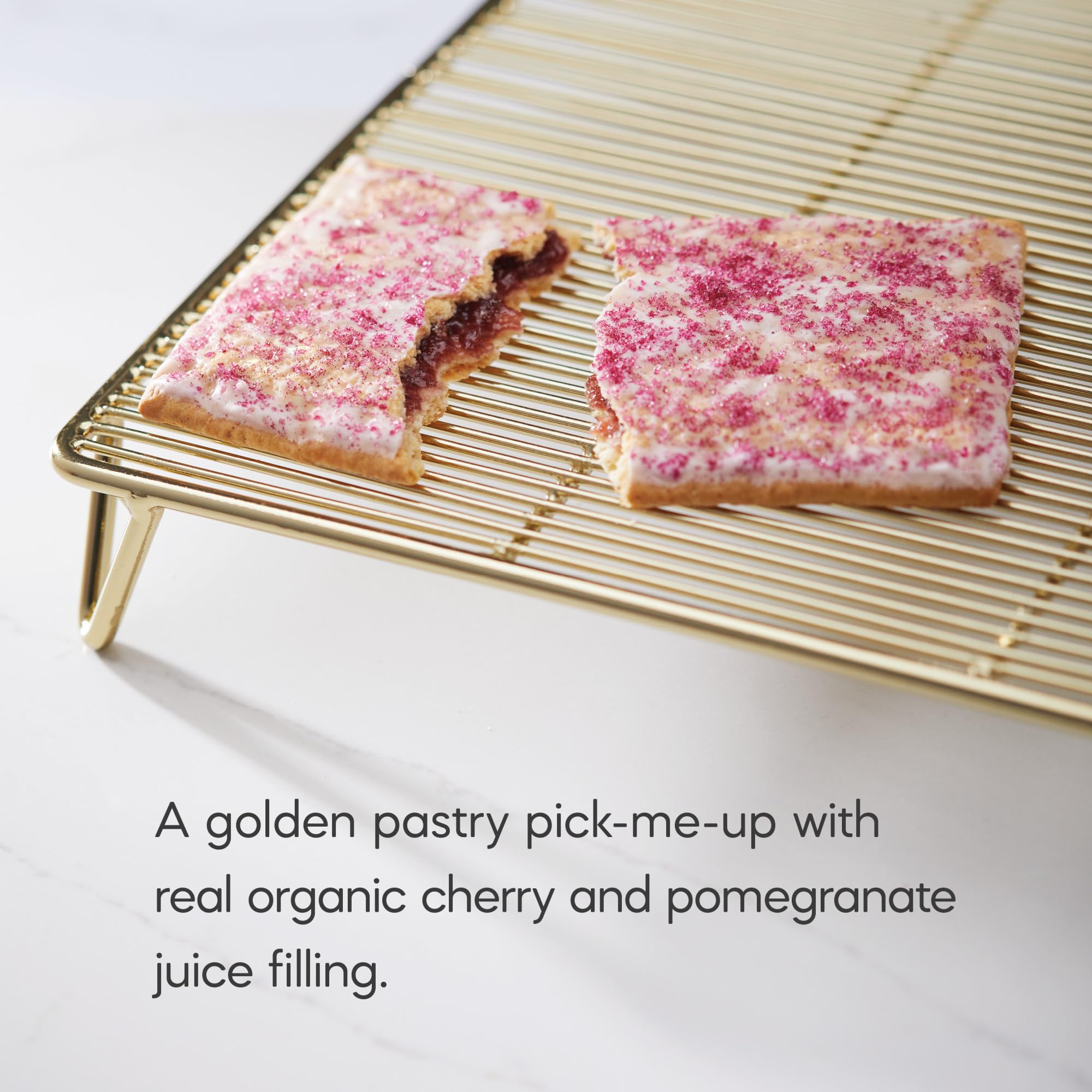 Pastries warming in toaster, Nature's Path snack ready to enjoy.