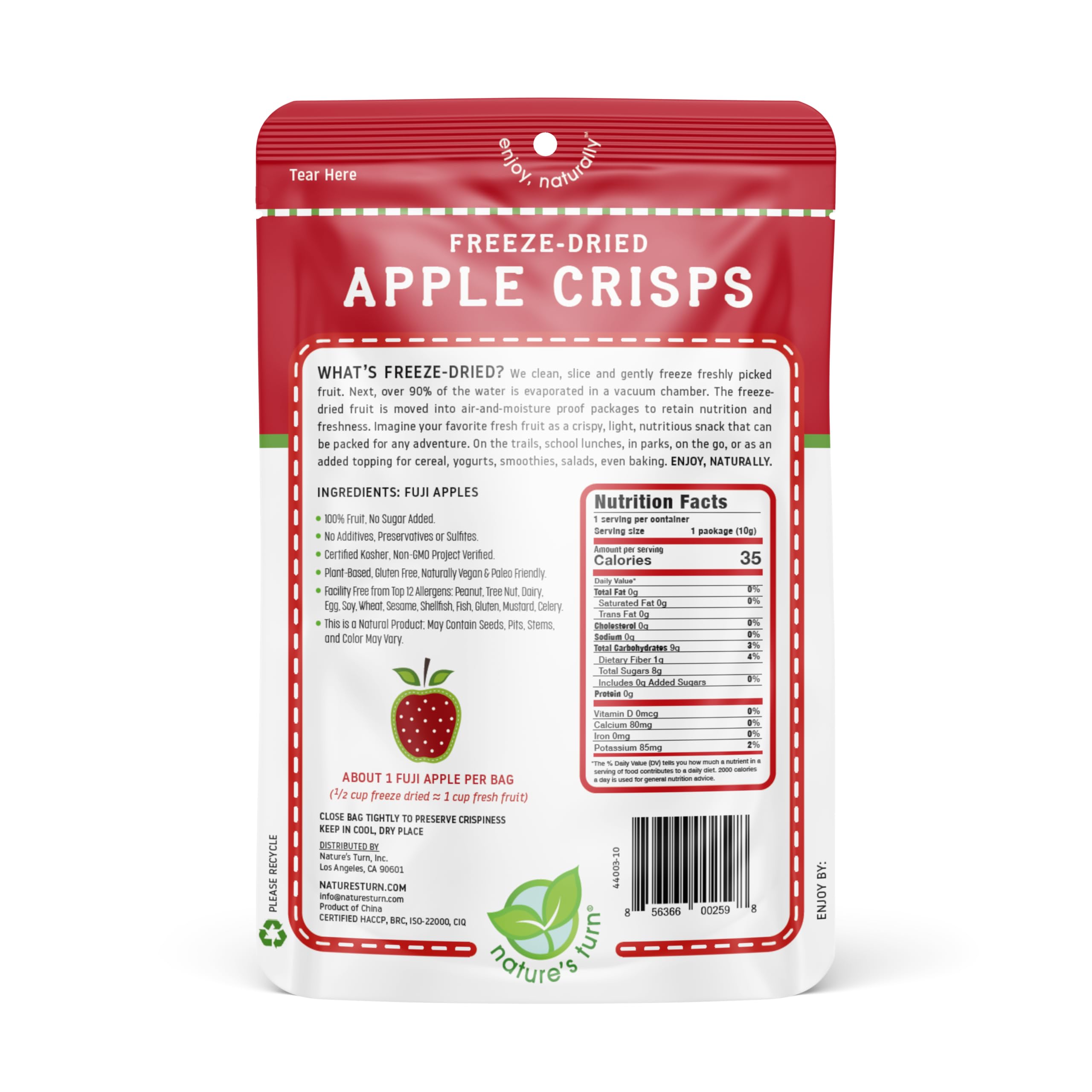 Close-up of Nature’s Turn apple crisps showing light, crispy texture.