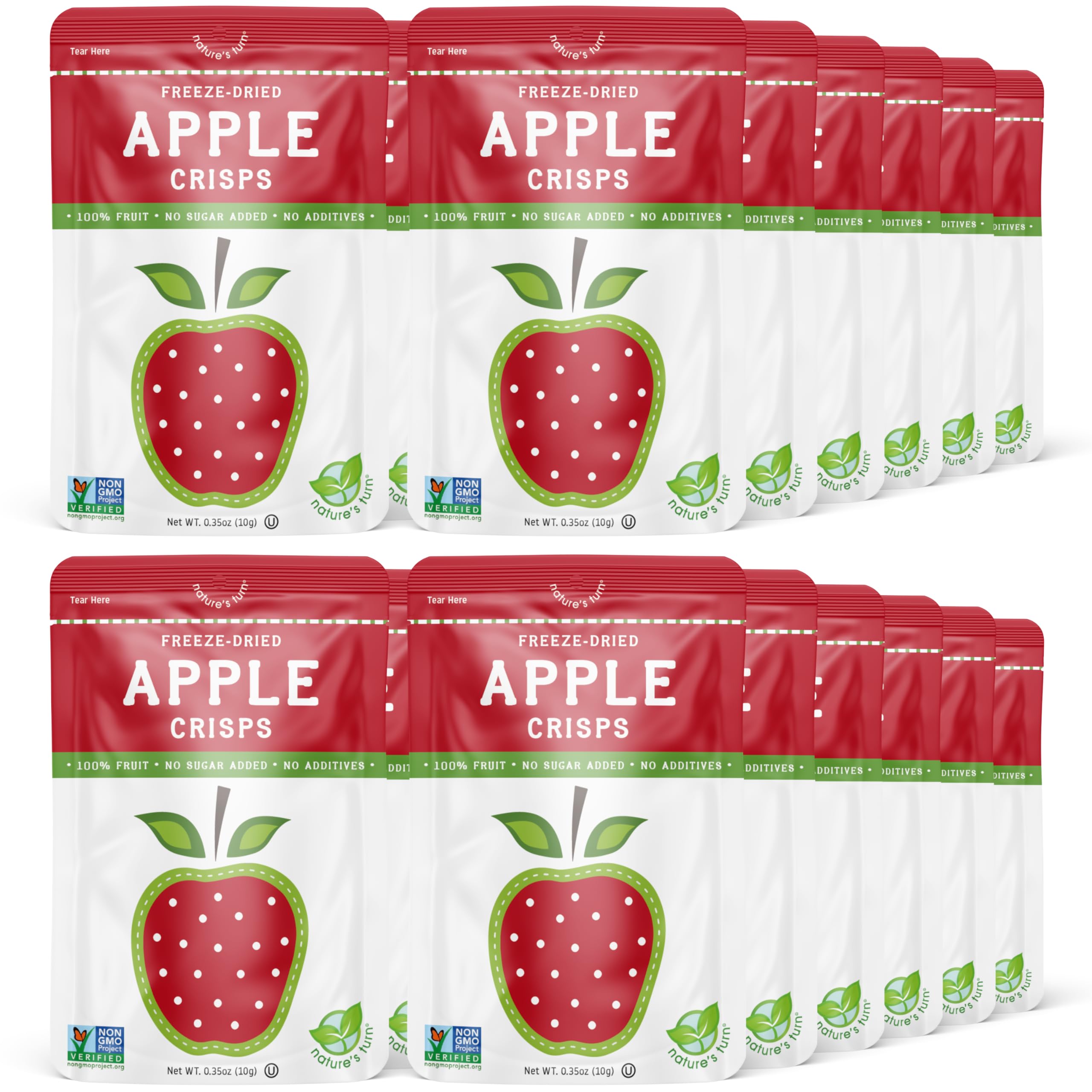 Nature’s Turn freeze-dried apple crisps in a bag for convenient on-the-go snacking.